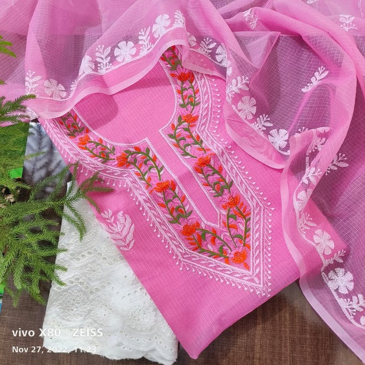 Kota Doriya Embroidery Work Suit In Pink