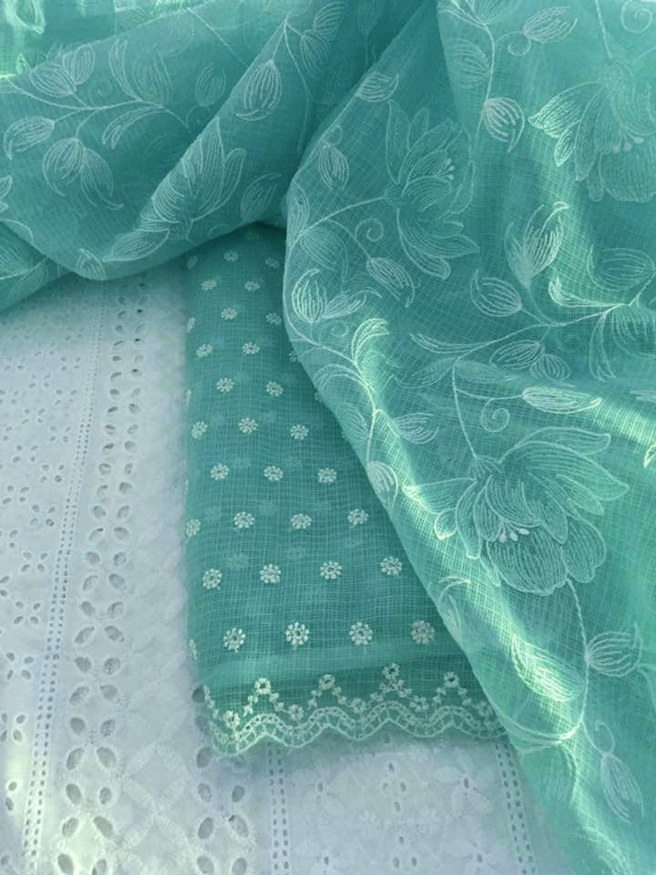 Kota Doriya Embroidery Work Suit In Sea Green