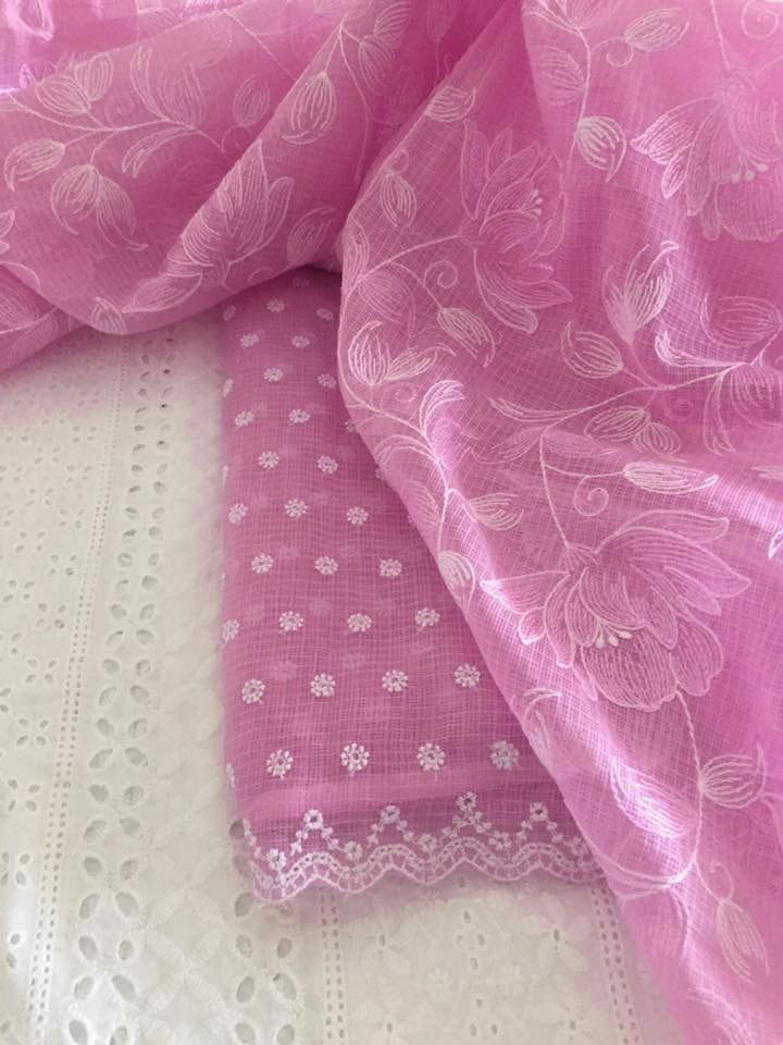 Kota Doriya Embroidery Work Suit In Pink