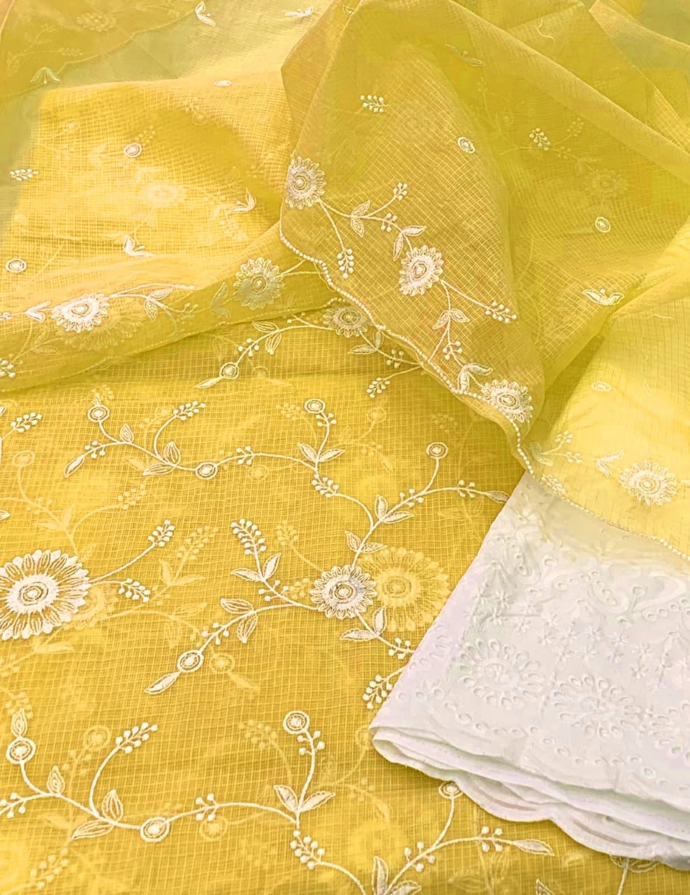 Kota Doriya Embroidery Work Suit In Yellow