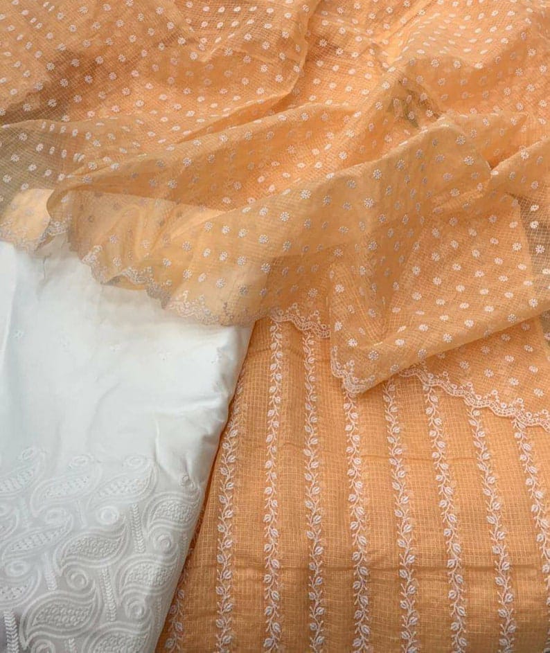 Kota Doriya Embroidery Work Suit In peach