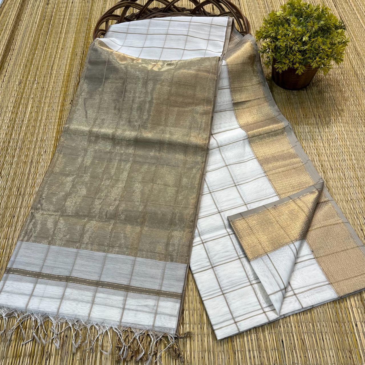 Maheshwari Silk Saree In White