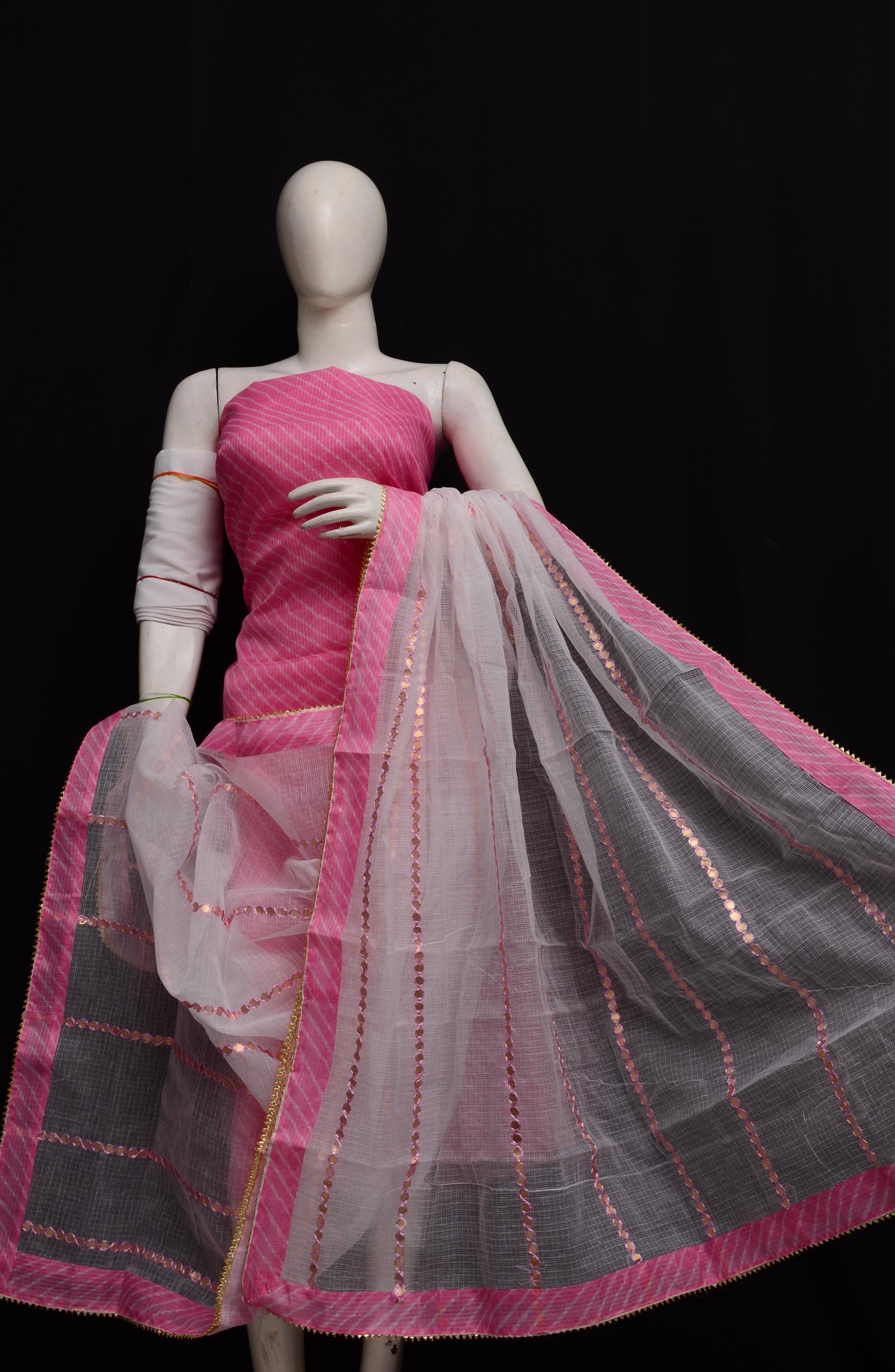 Kota Doriya Semi Silk Gotta Patti Work Suit In pink