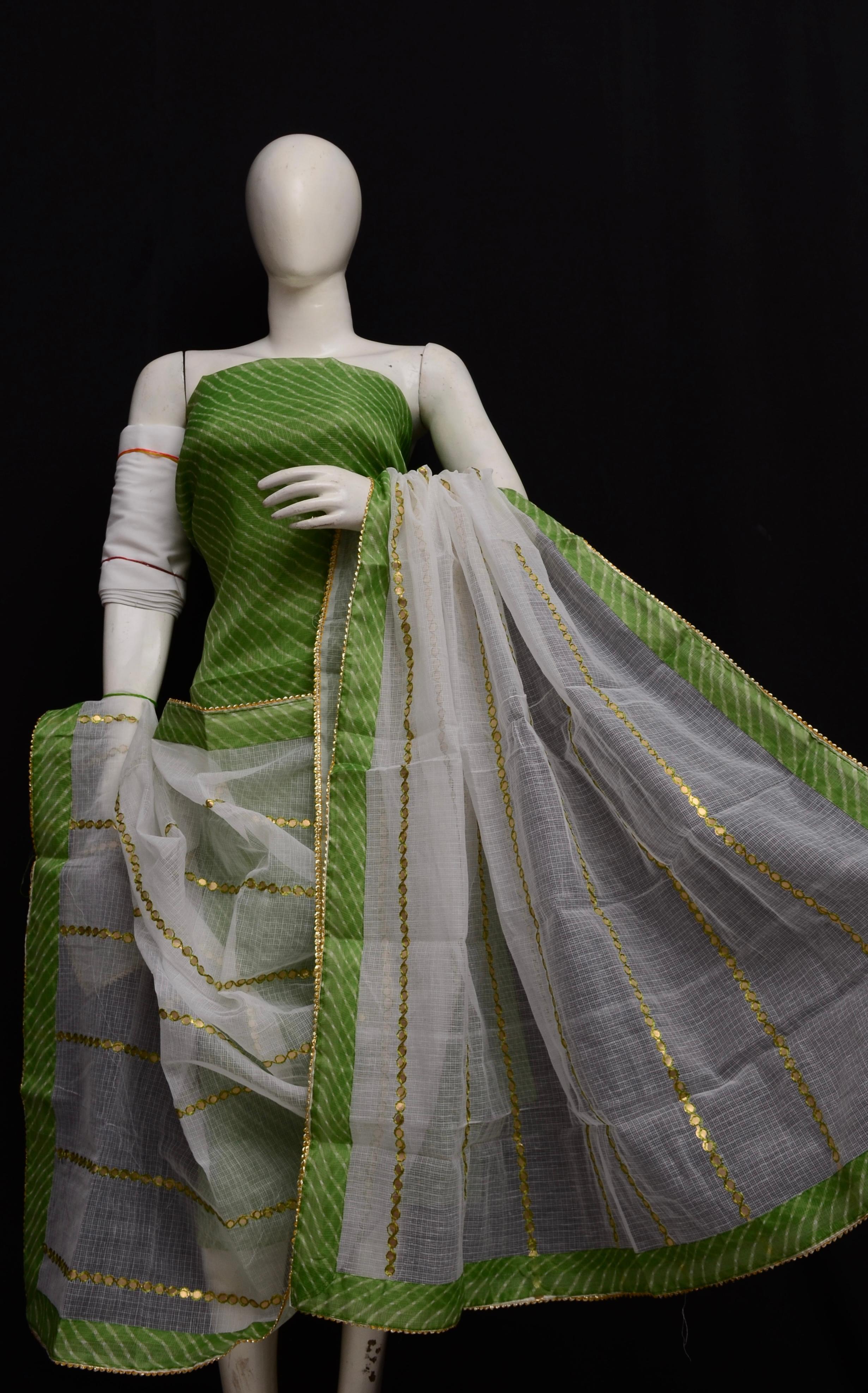 Kota Doriya Semi Silk Gotta Patti Work Suit In Green