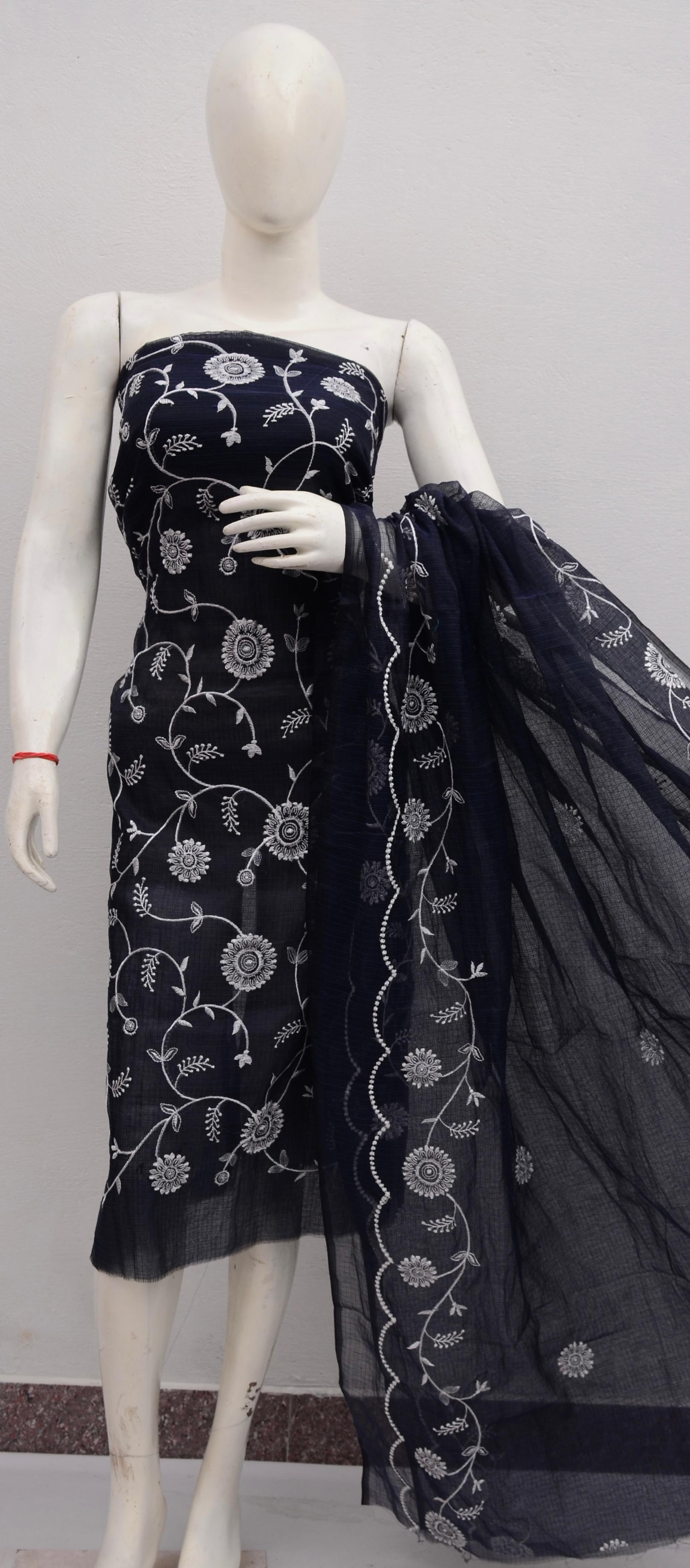 Black Kota Doria Suit With Designer Kota Dupatta