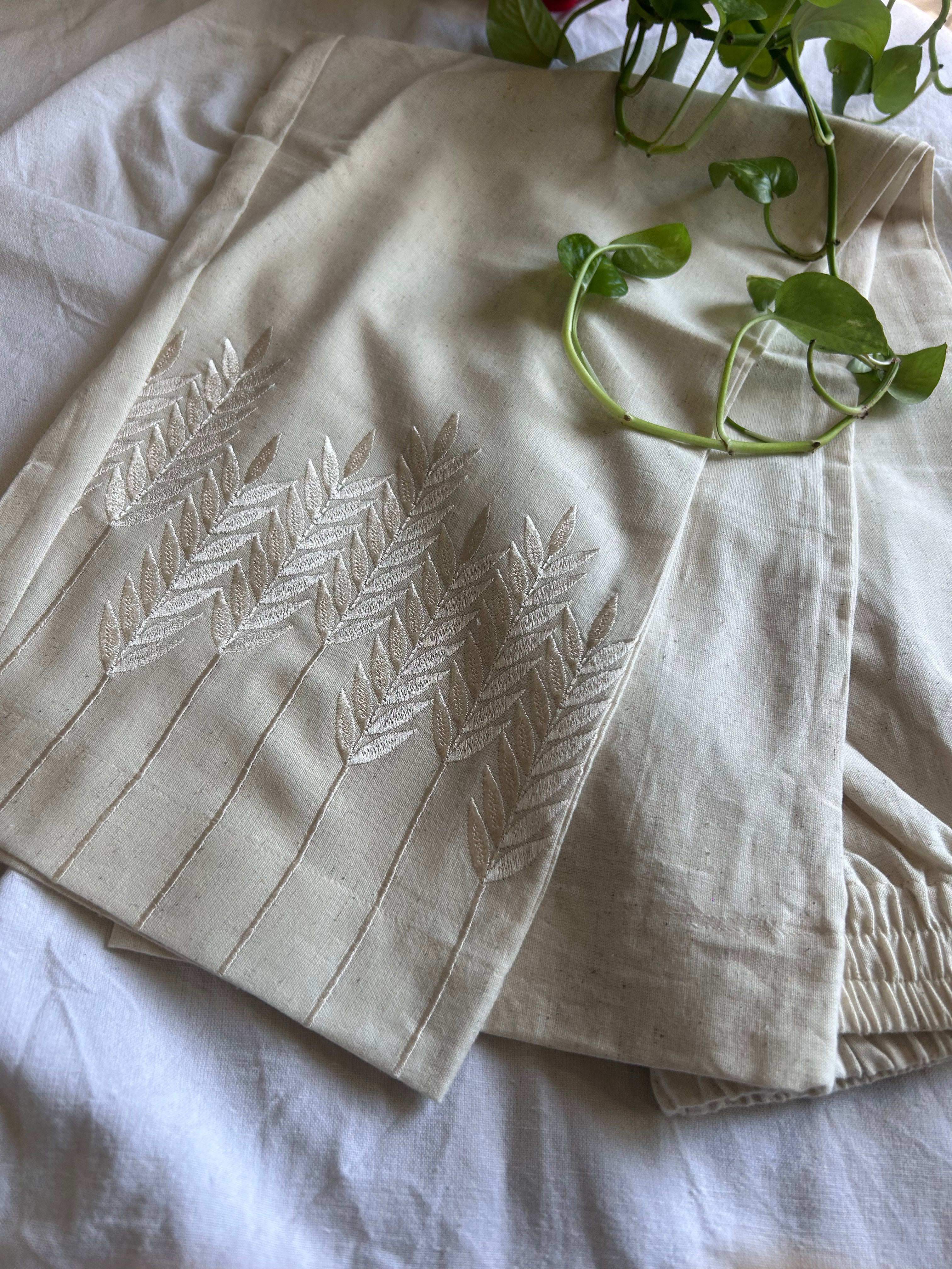 Viha Cream Embroidery Straight Pant In Cotton For Women