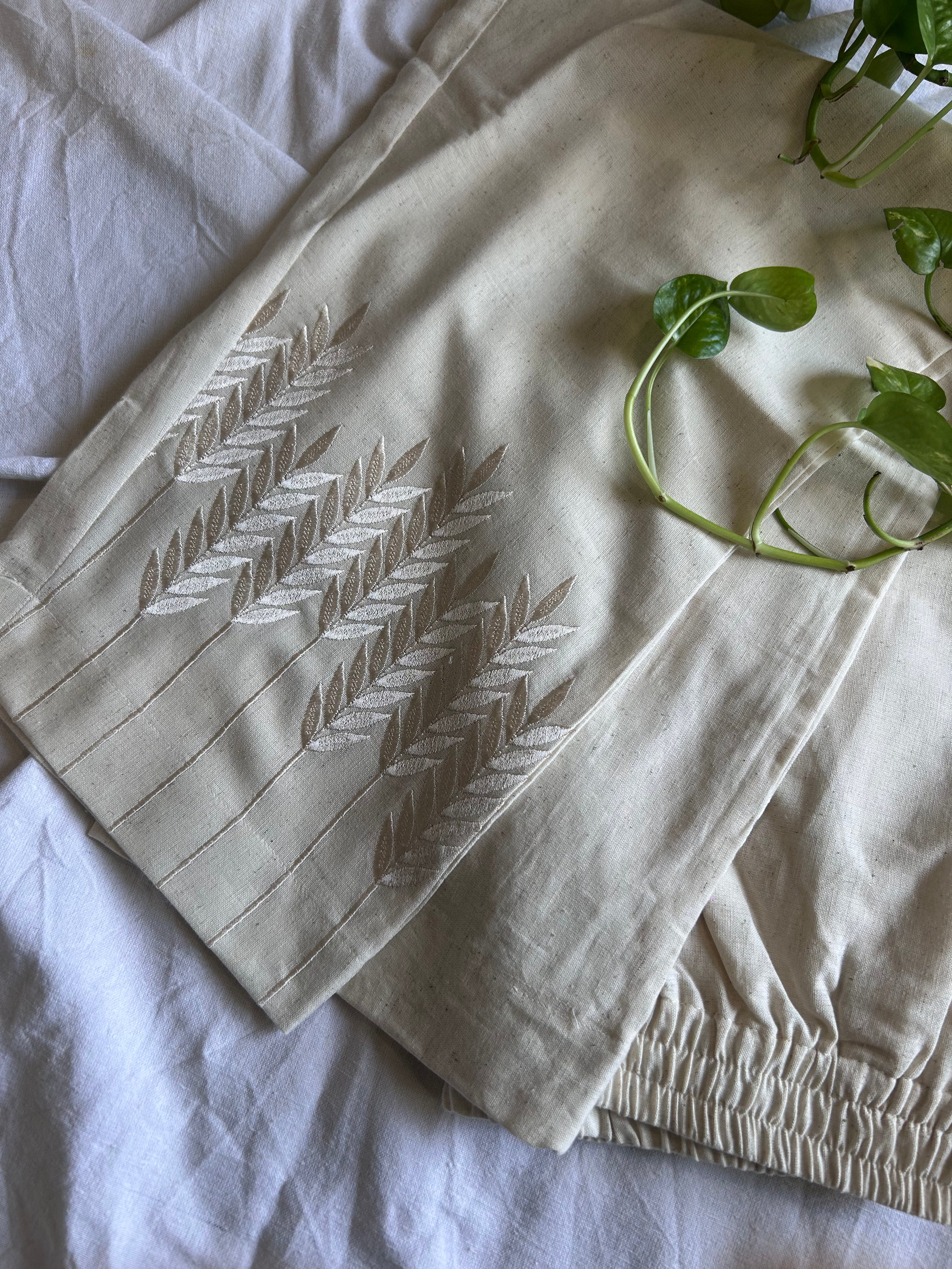 Viha Cream Embroidery Straight Pant In Cotton For Women