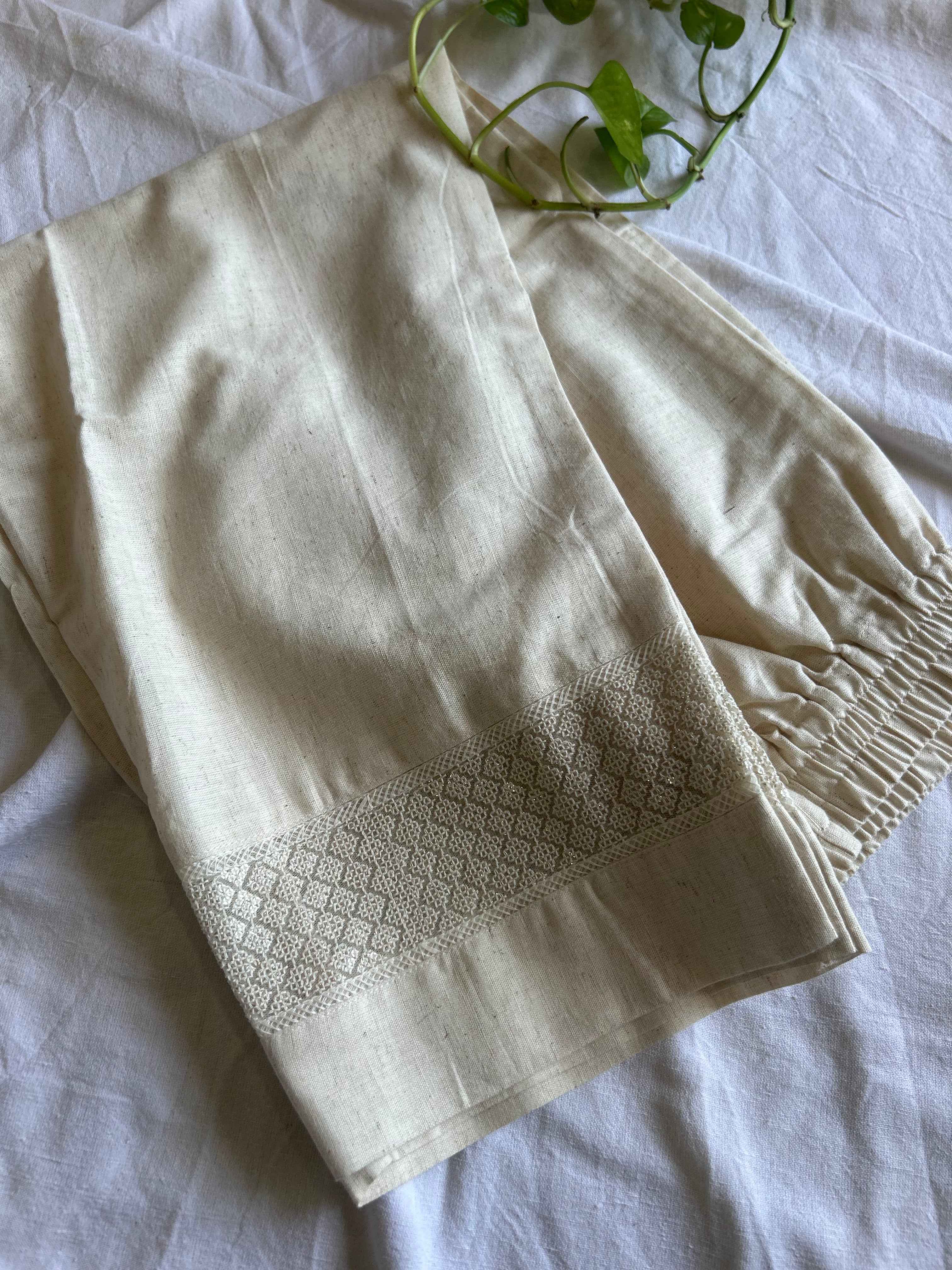 Sitara Cream Straight Designer Lace Cotton Pants For Women