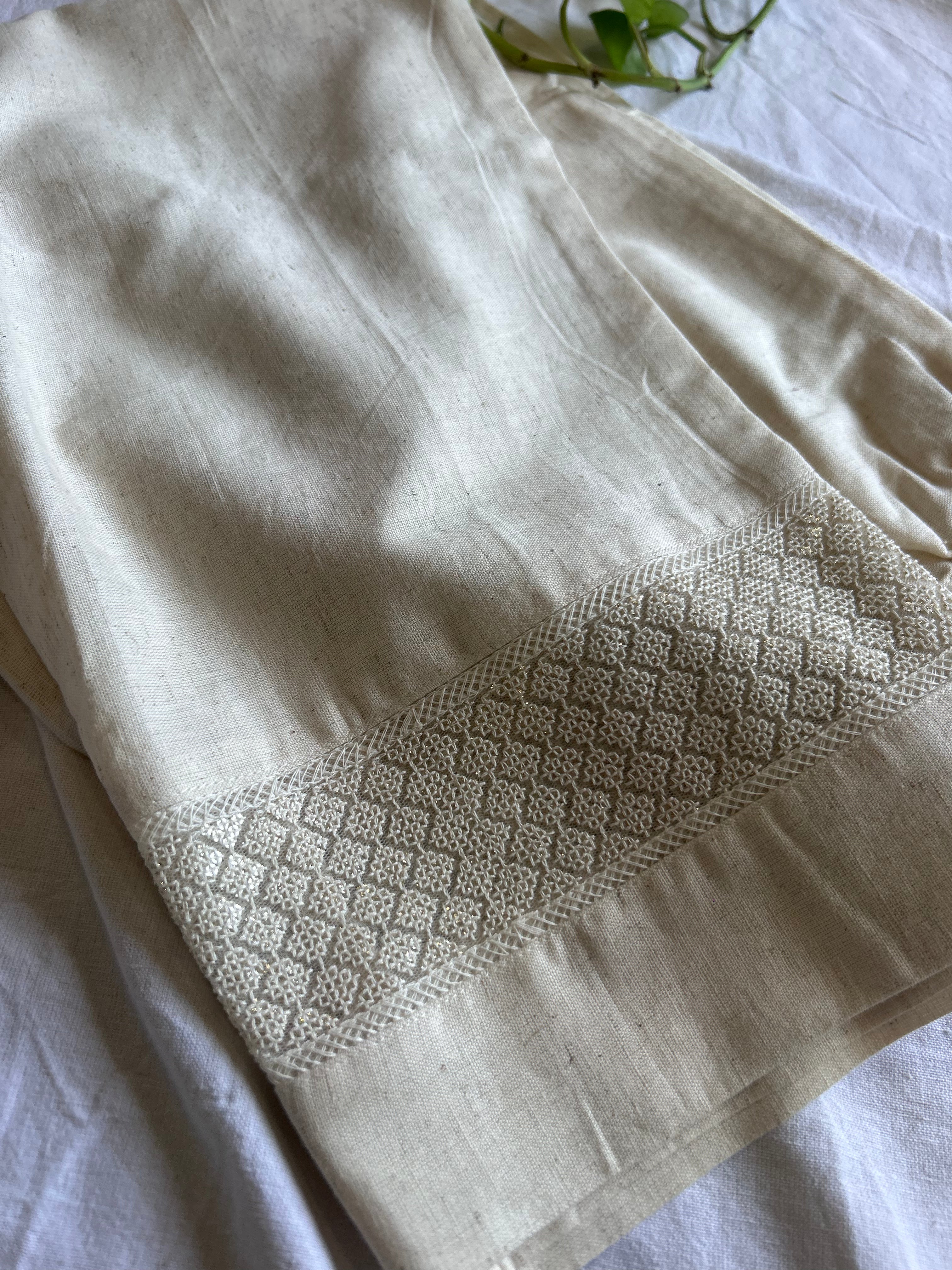 Sitara Cream Straight Designer Lace Cotton Pants For Women