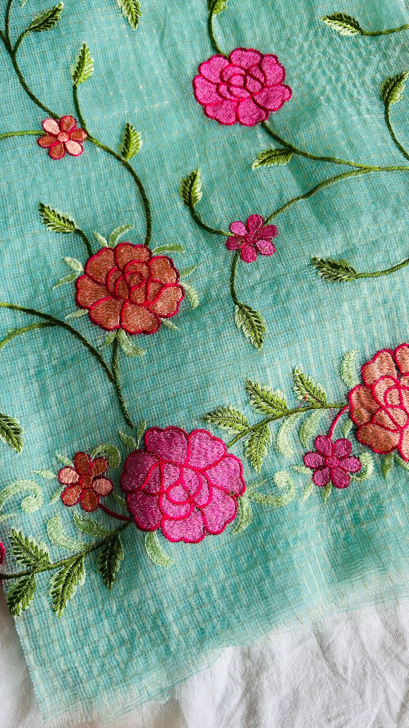 Kota Doria Embroidered Suit Set In Sea Green (unstitched)