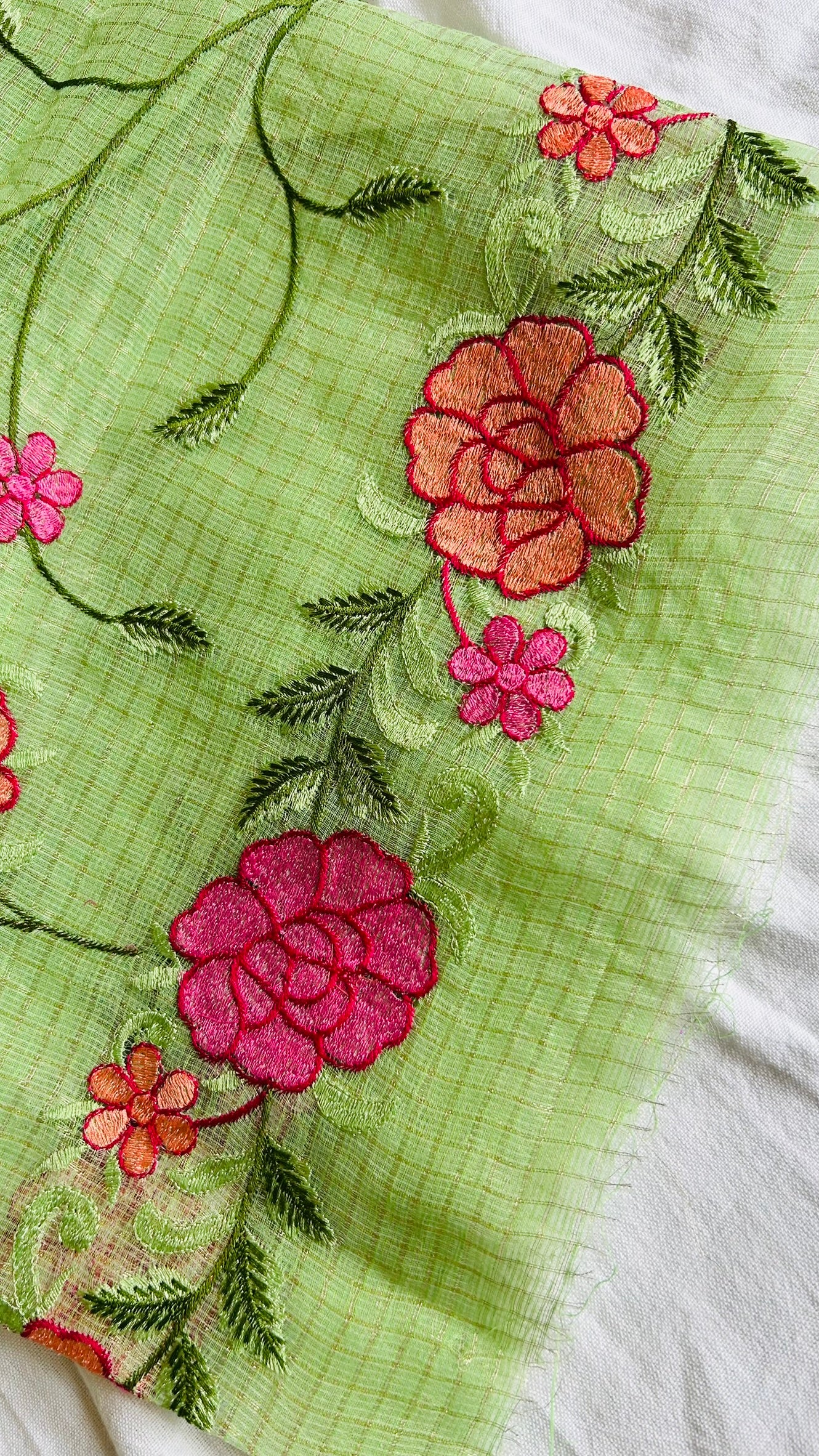 Kota Doria Embroidered Suit Set In Green (unstitched)