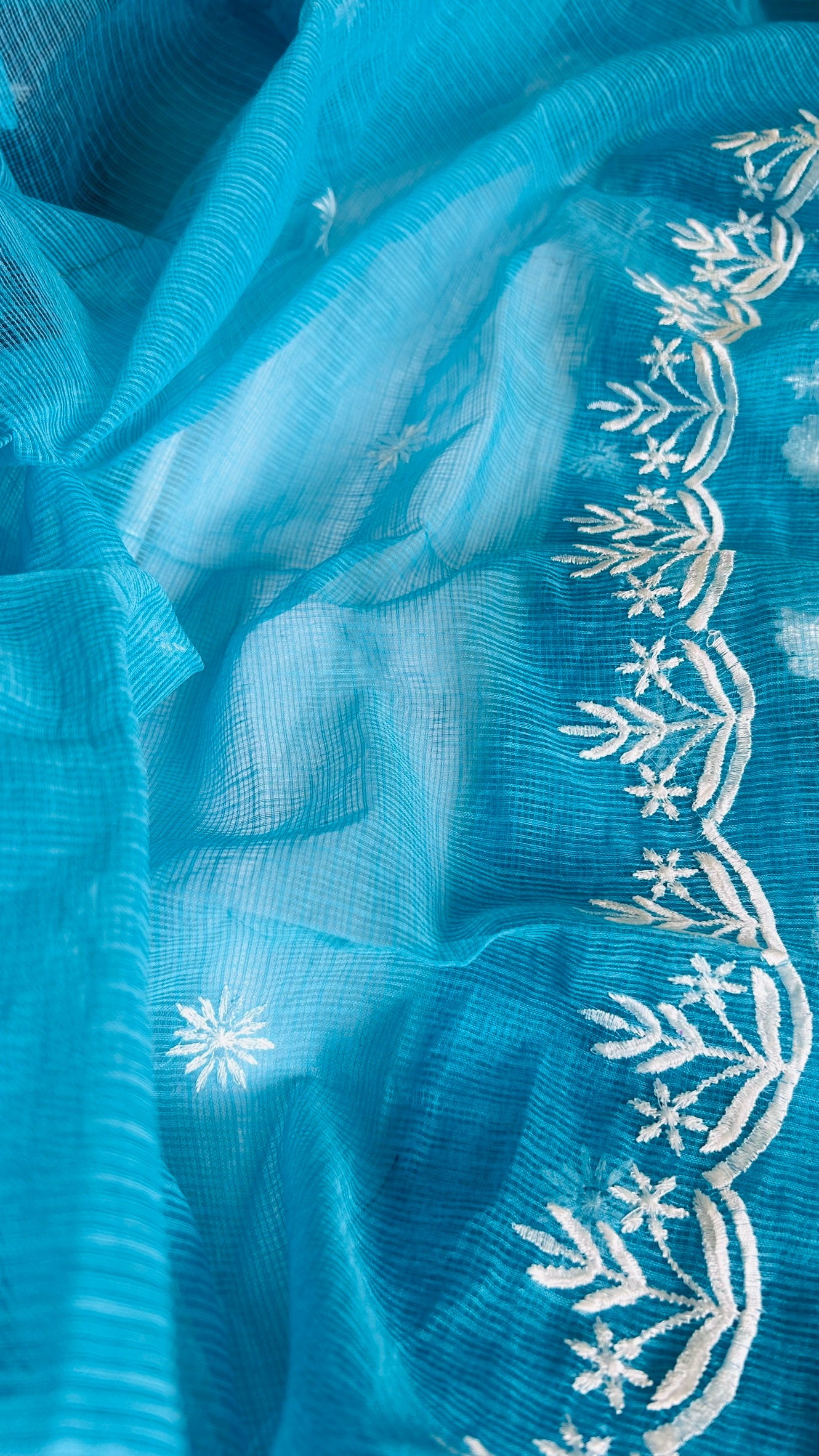 Kota Doria Embroidered Suit Set In Blue (unstitched)