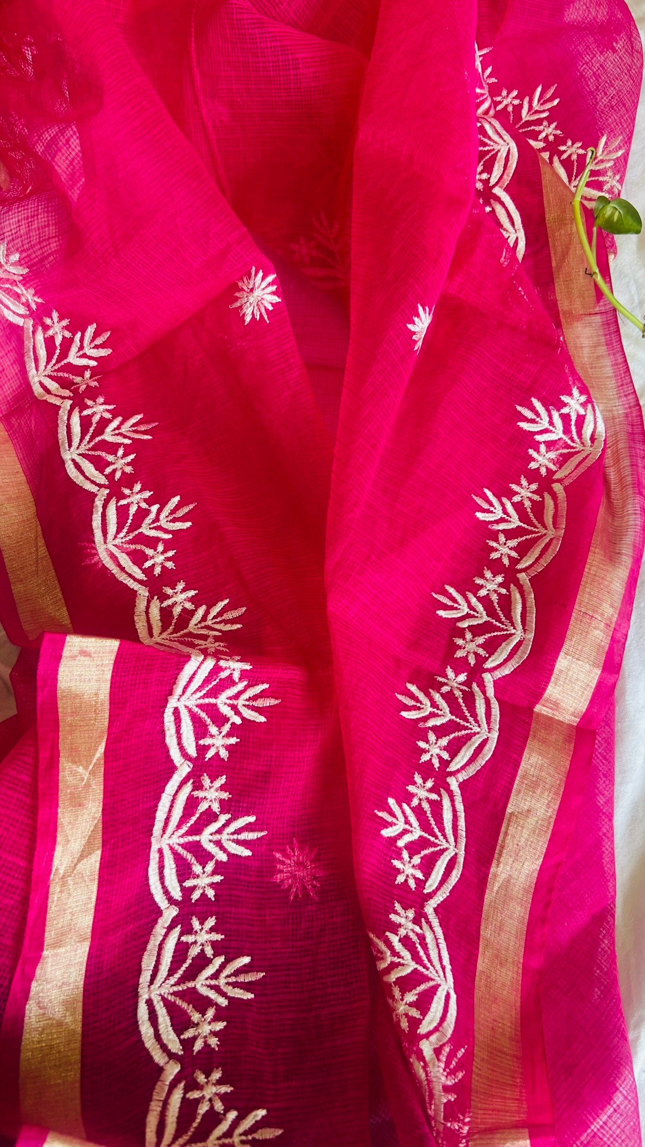 Kota Doria Embroidered Suit Set In Pink (unstitched)