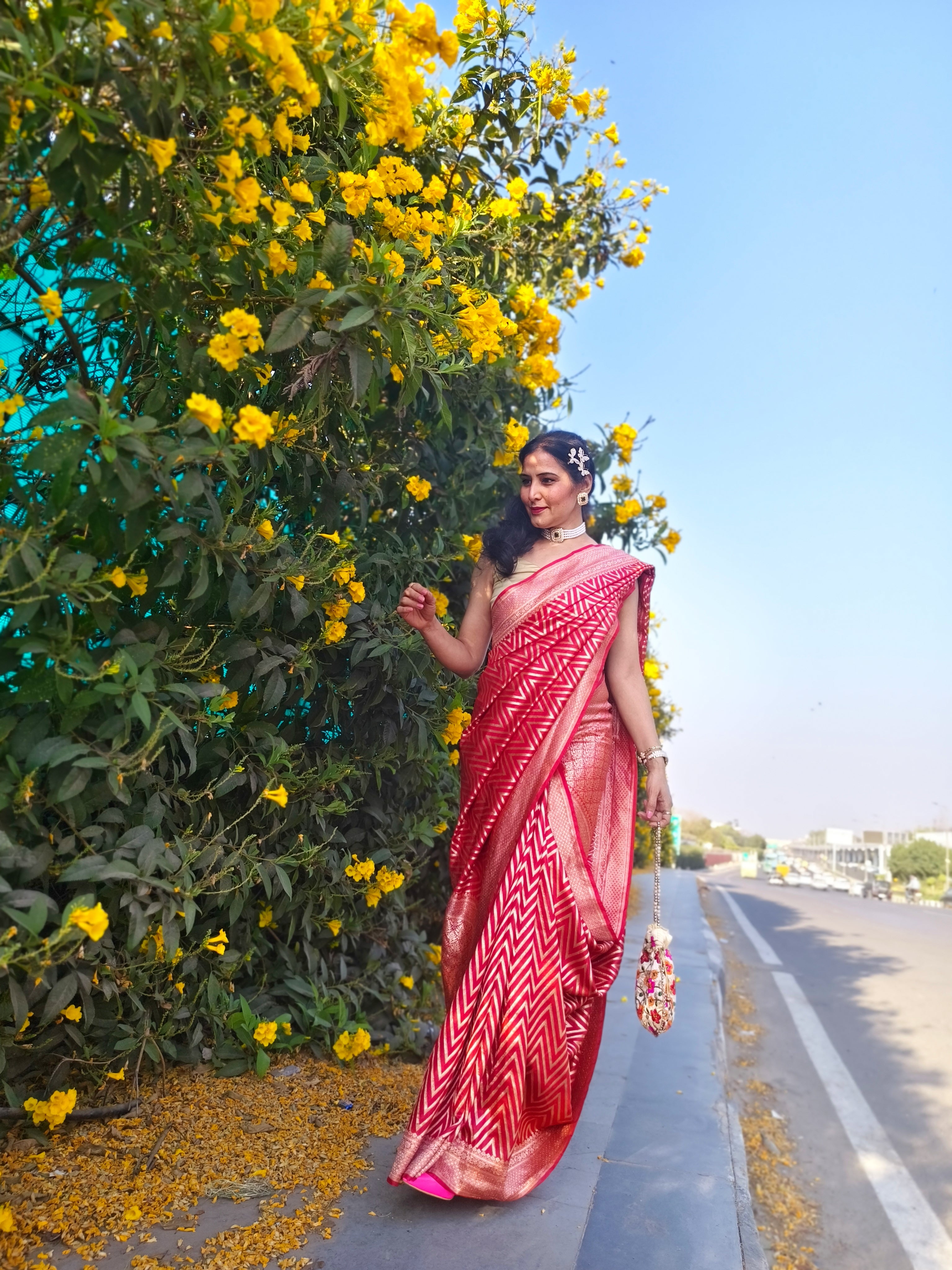 Red Meenakari Karwachauth Saree