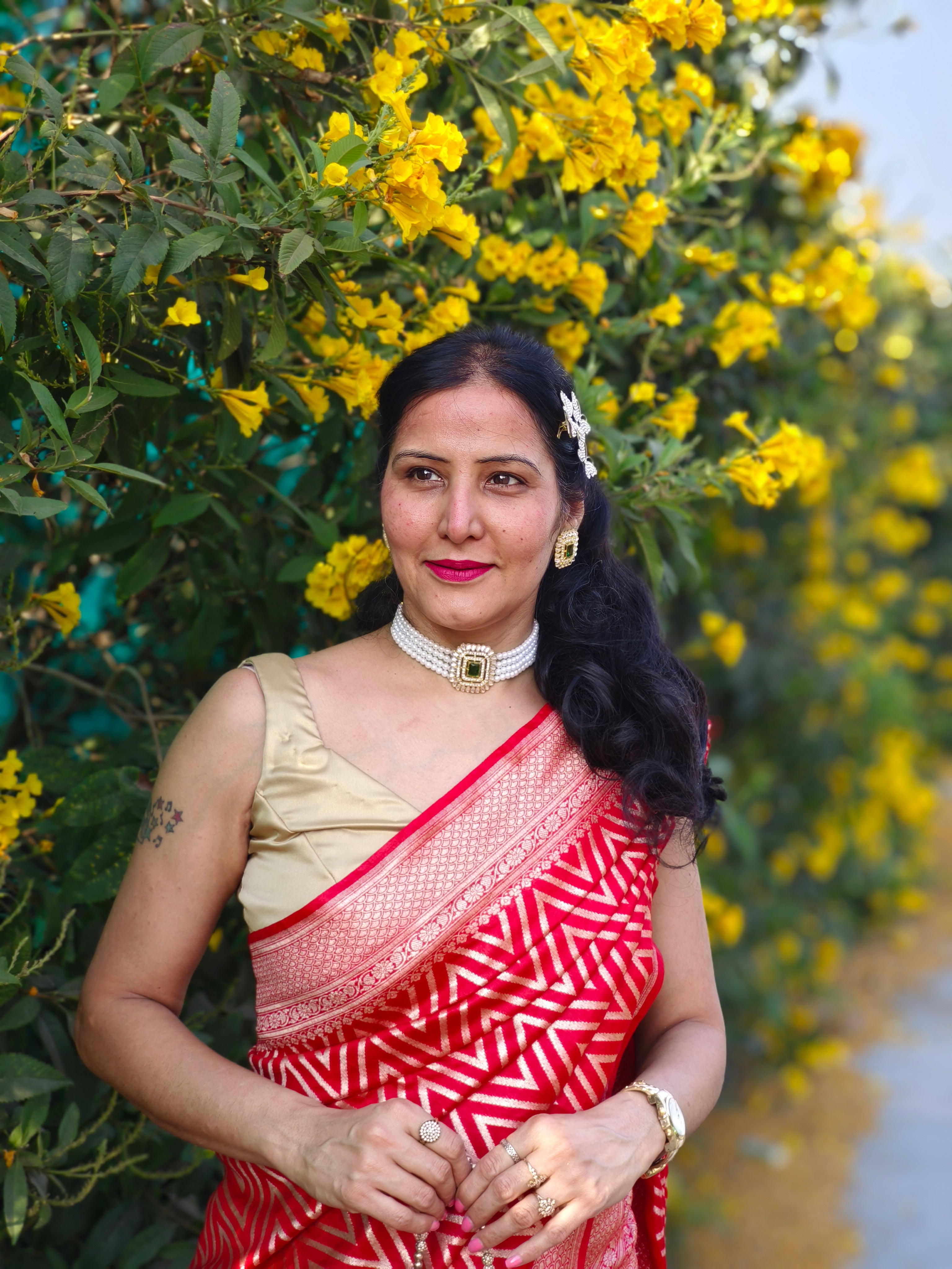 Red Meenakari Karwachauth Saree