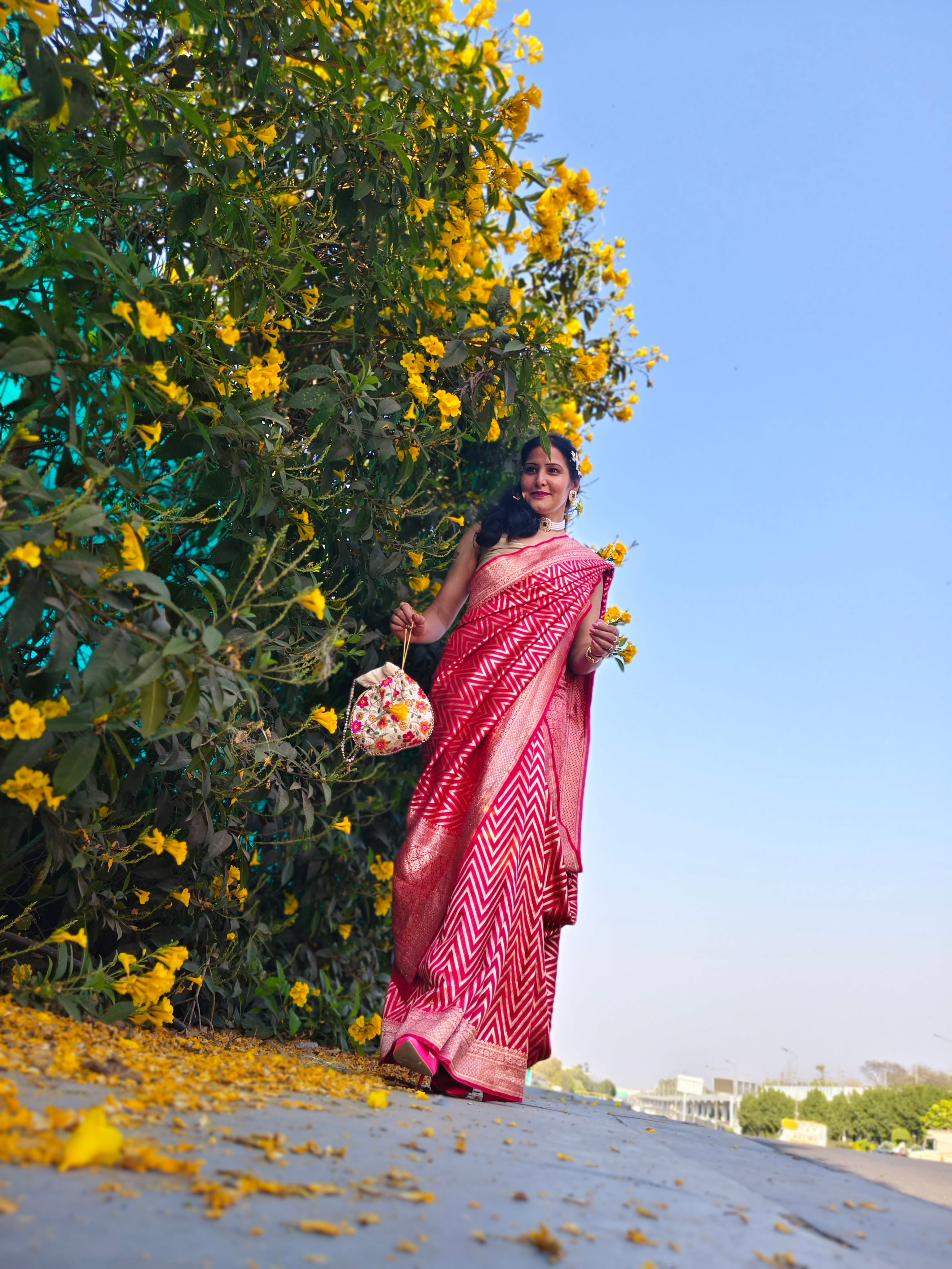 Red Meenakari Karwachauth Saree
