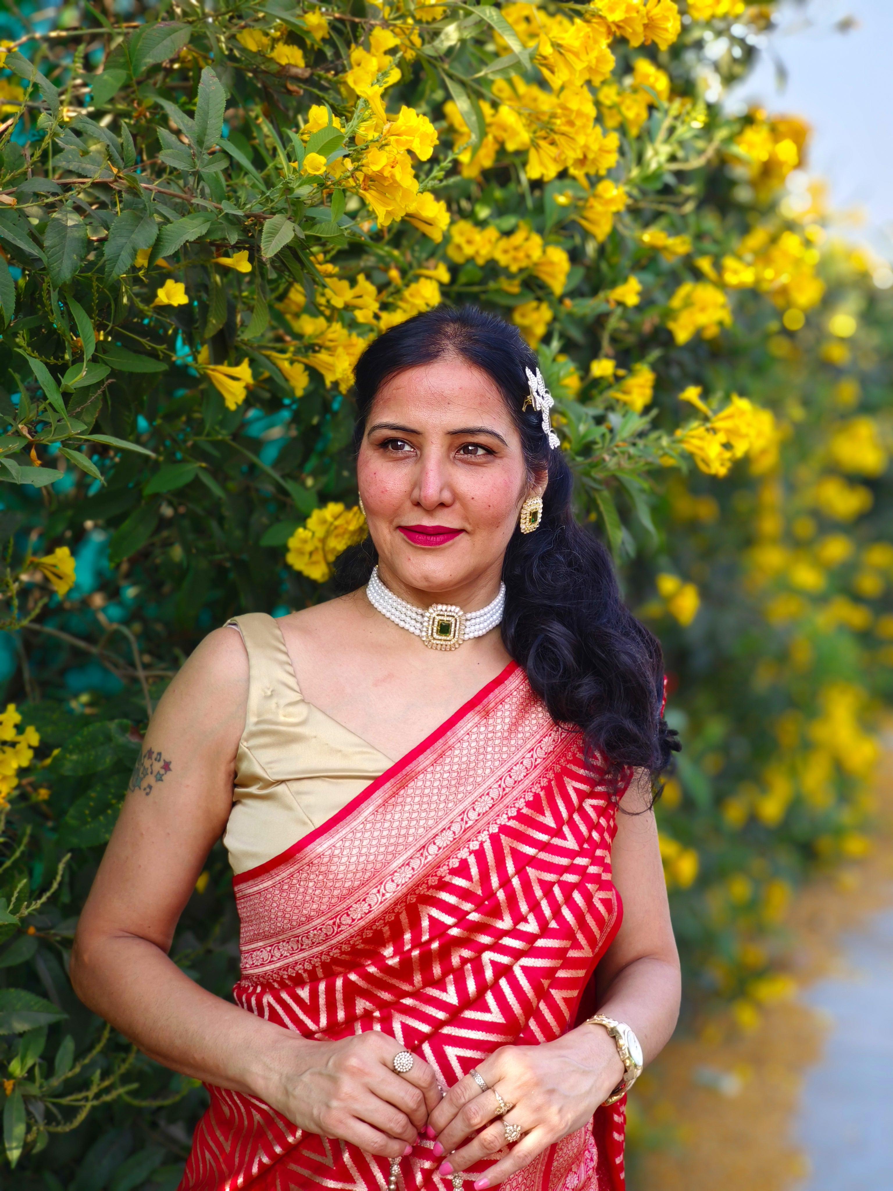 Red Meenakari Karwachauth Saree