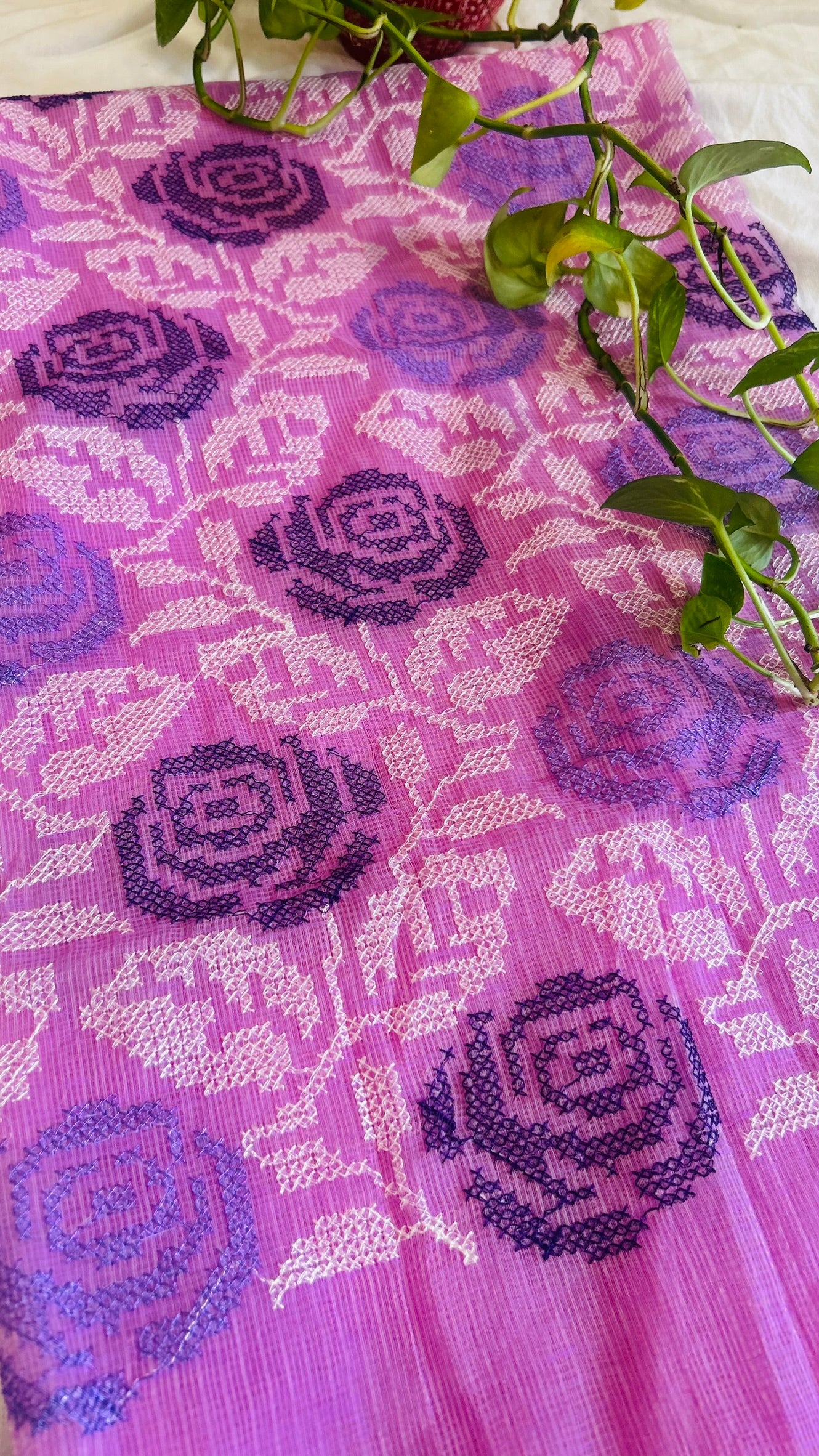 Kota Doria Embroidered Suit Set In Lavender (unstitched)