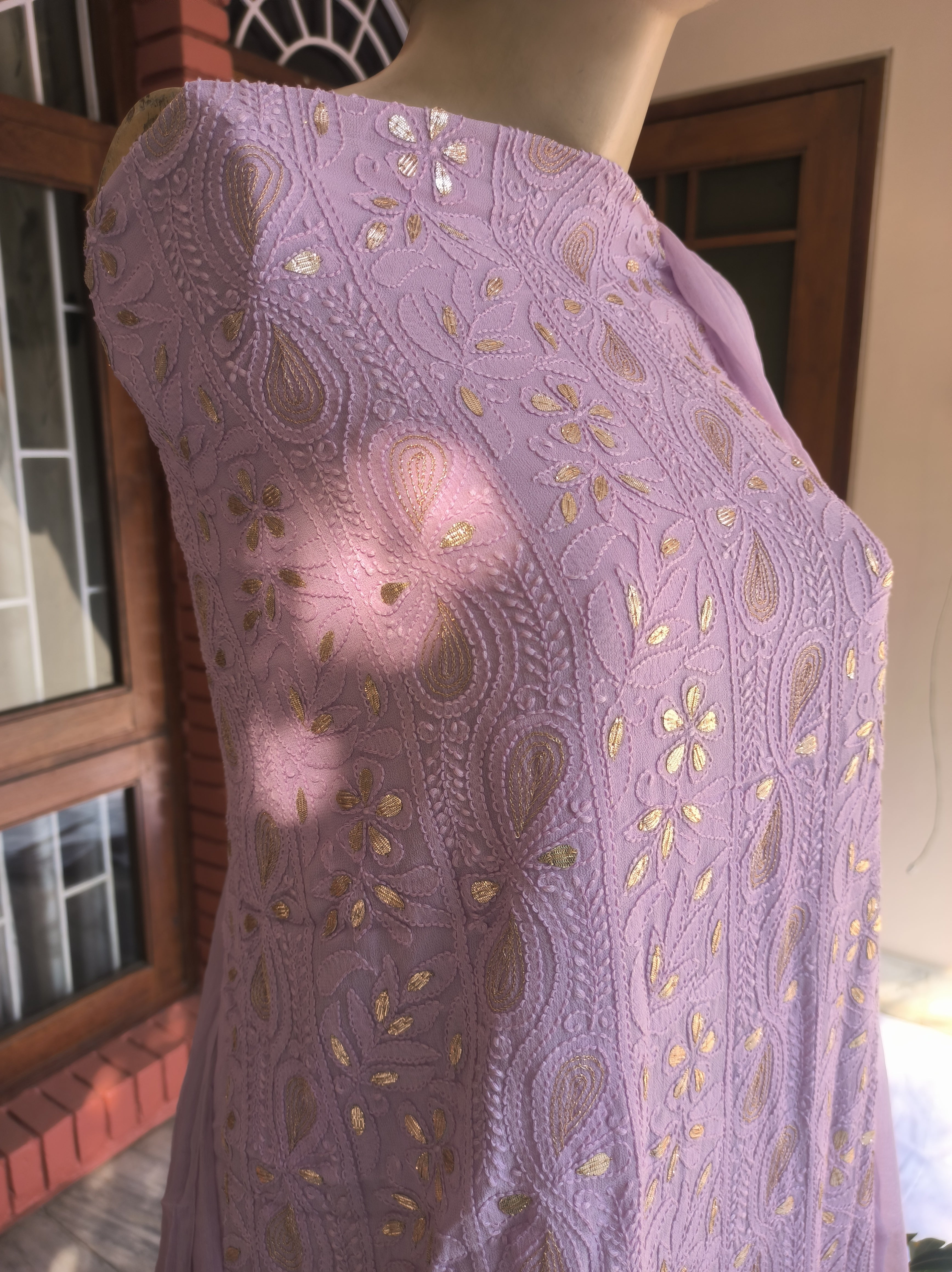 Lavender purple Lucknowi Chikankari Gota Patti Salwar Suit(Dress Material)