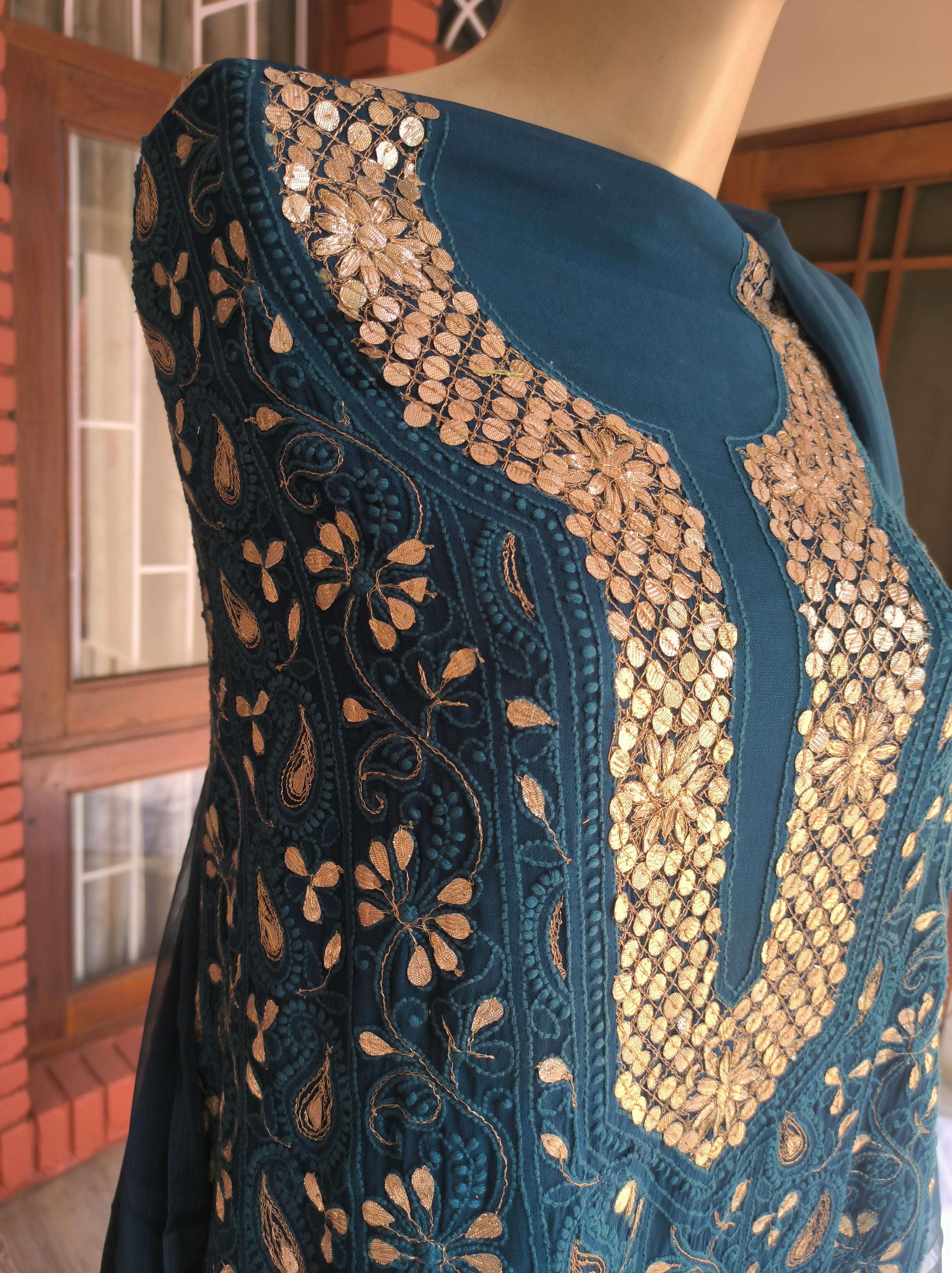 Blue Lucknowi Chikankari Gota Patti Salwar Suit(Dress Material)
