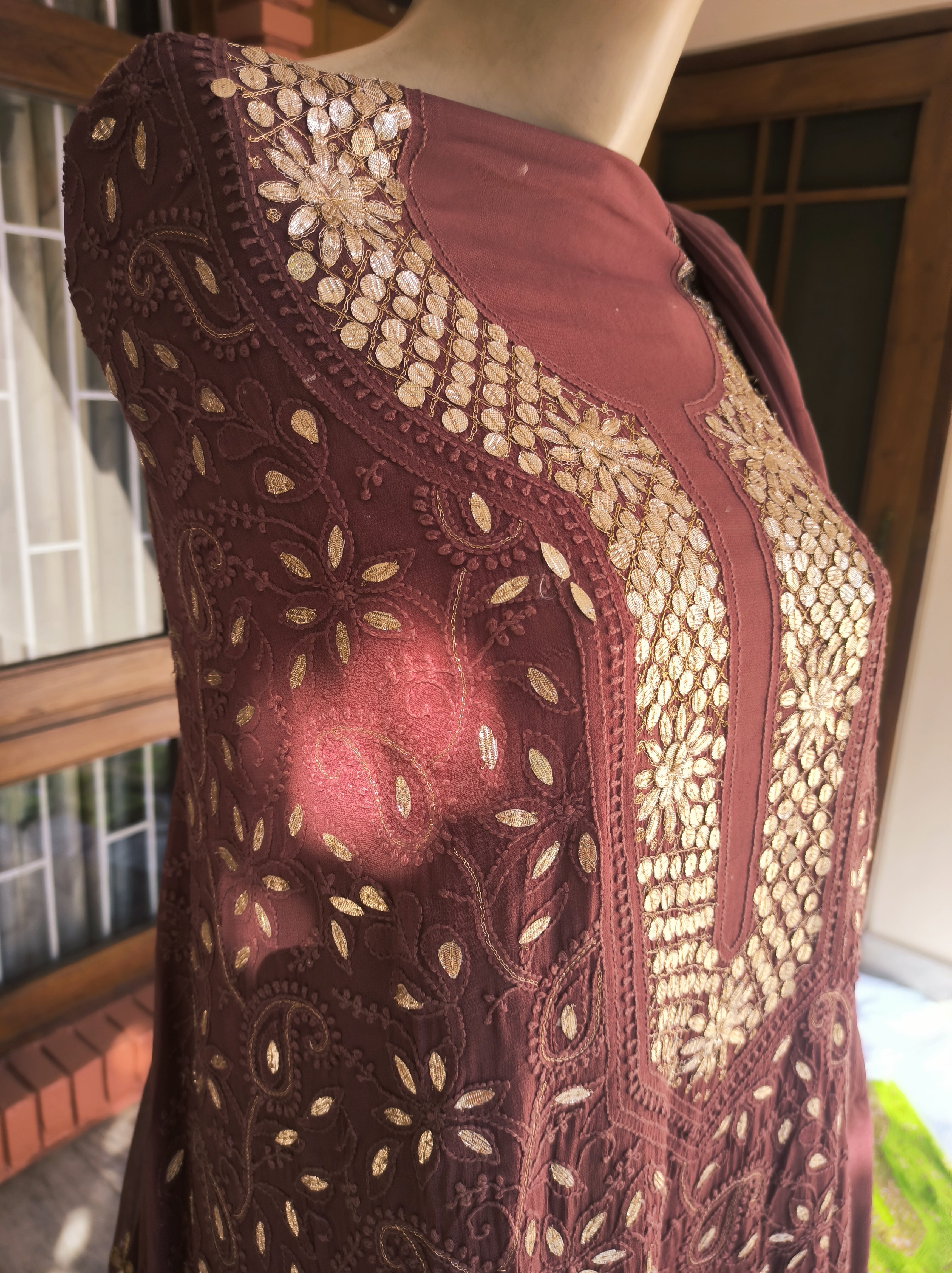 Mauve pink Lucknowi Chikankari Gota Patti Salwar Suit(Dress Material)