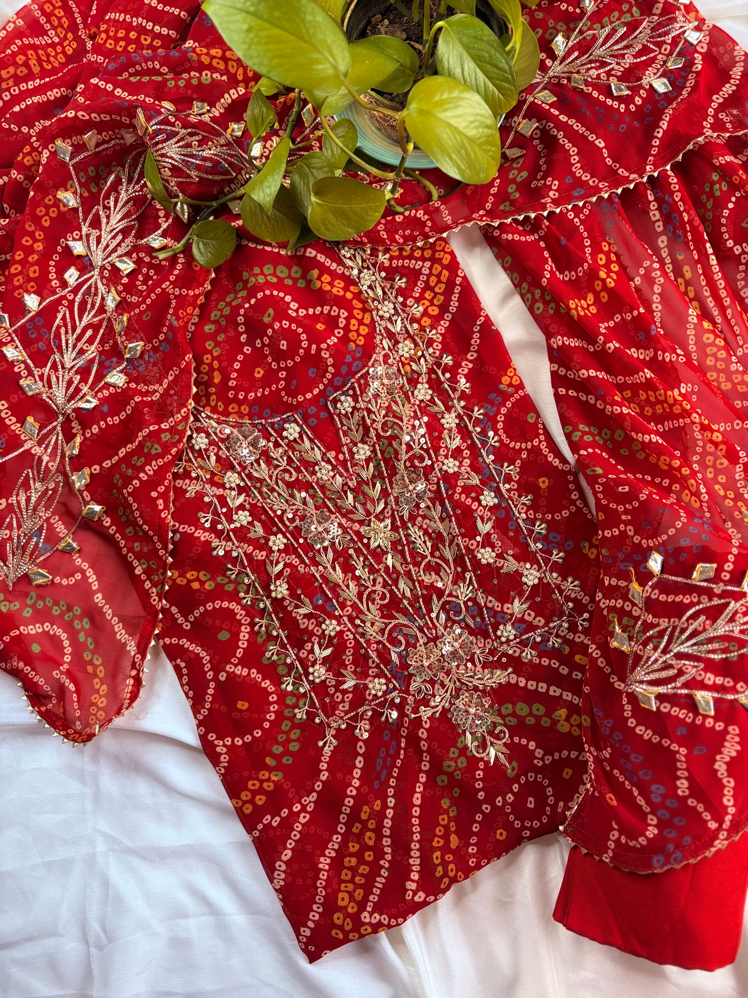 Dulhaniya- Red Bandhej Gota Patti Suit