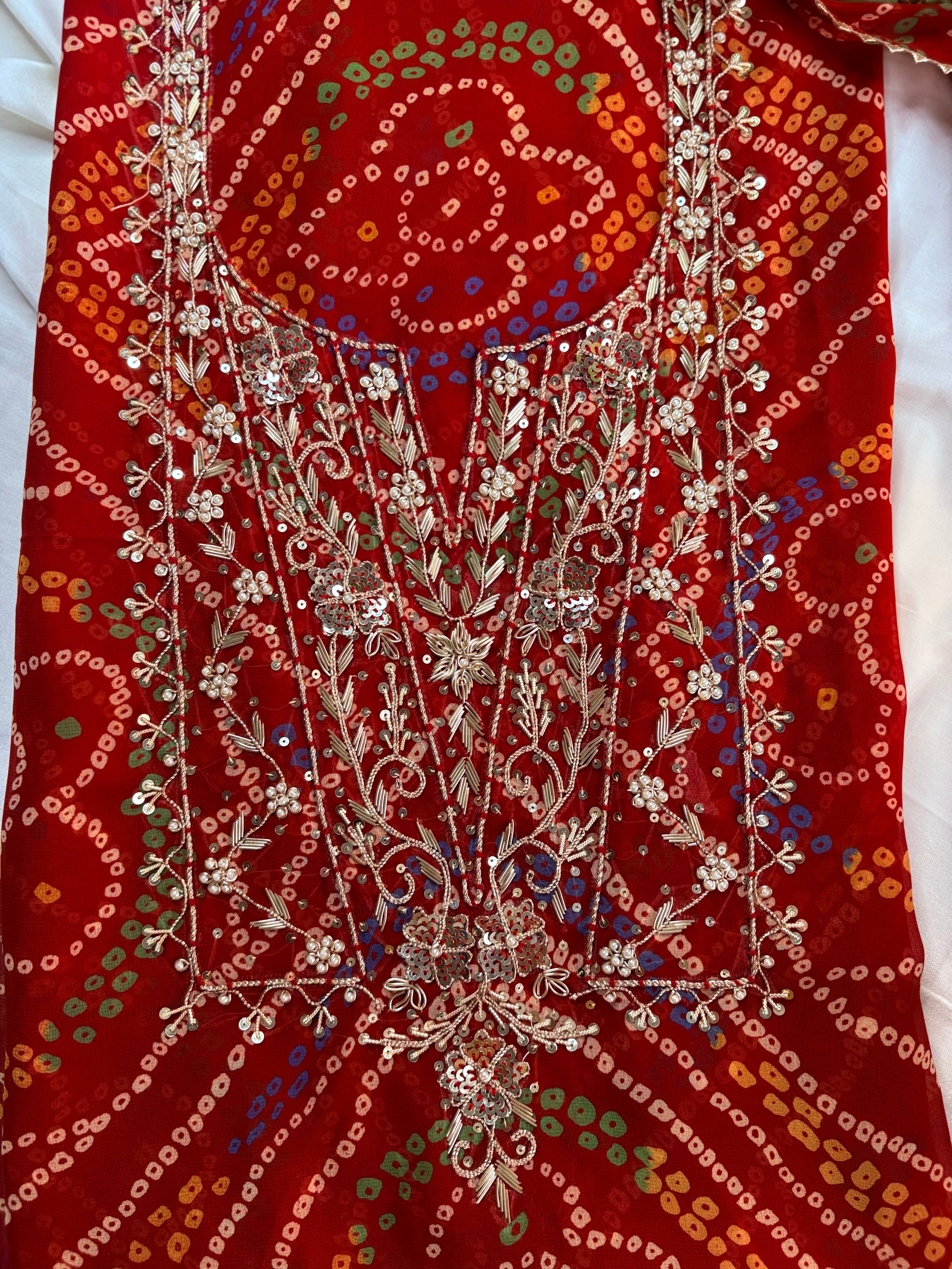 Dulhaniya- Red Bandhej Gota Patti Suit