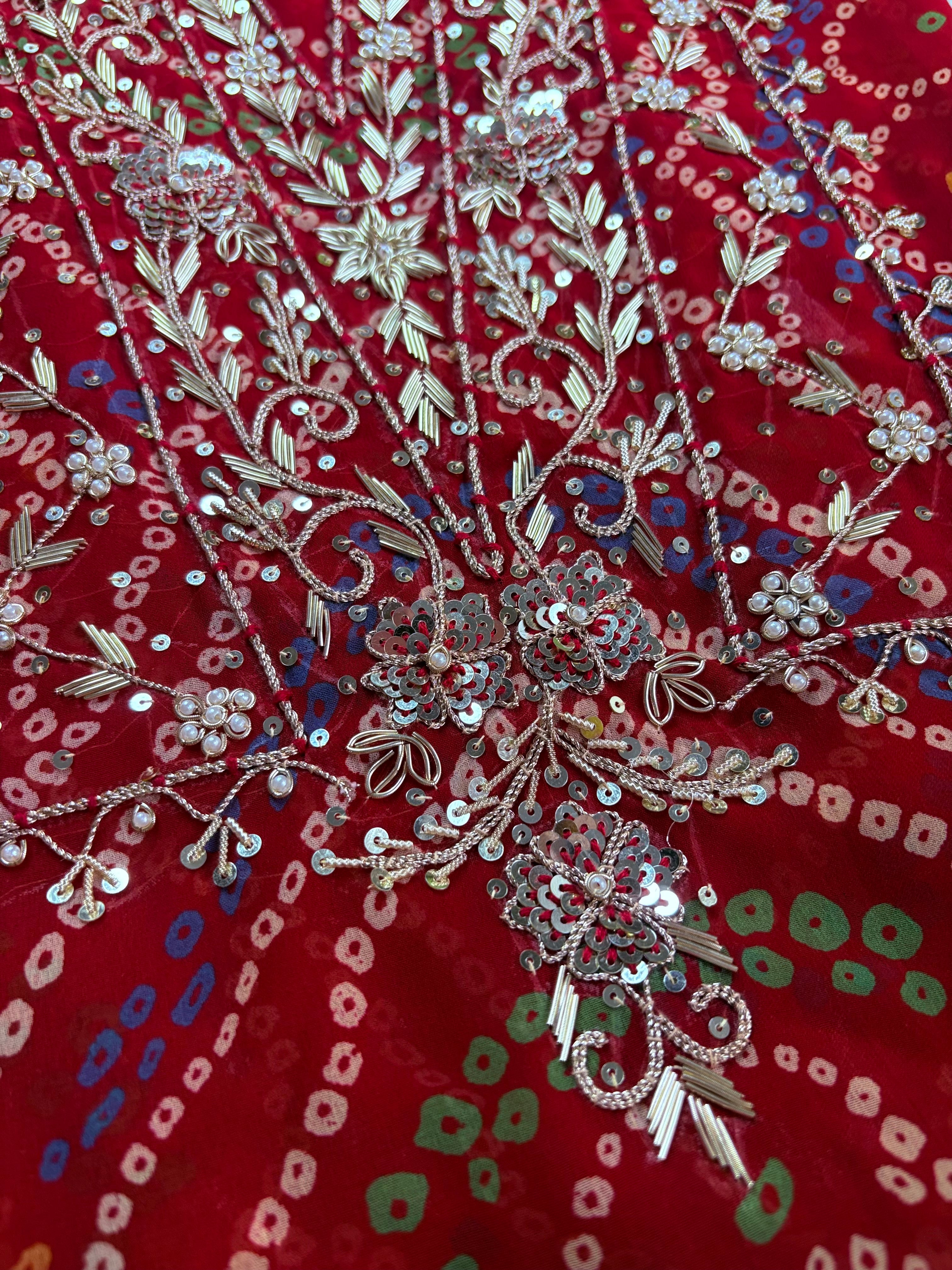 Dulhaniya- Red Bandhej Gota Patti Suit