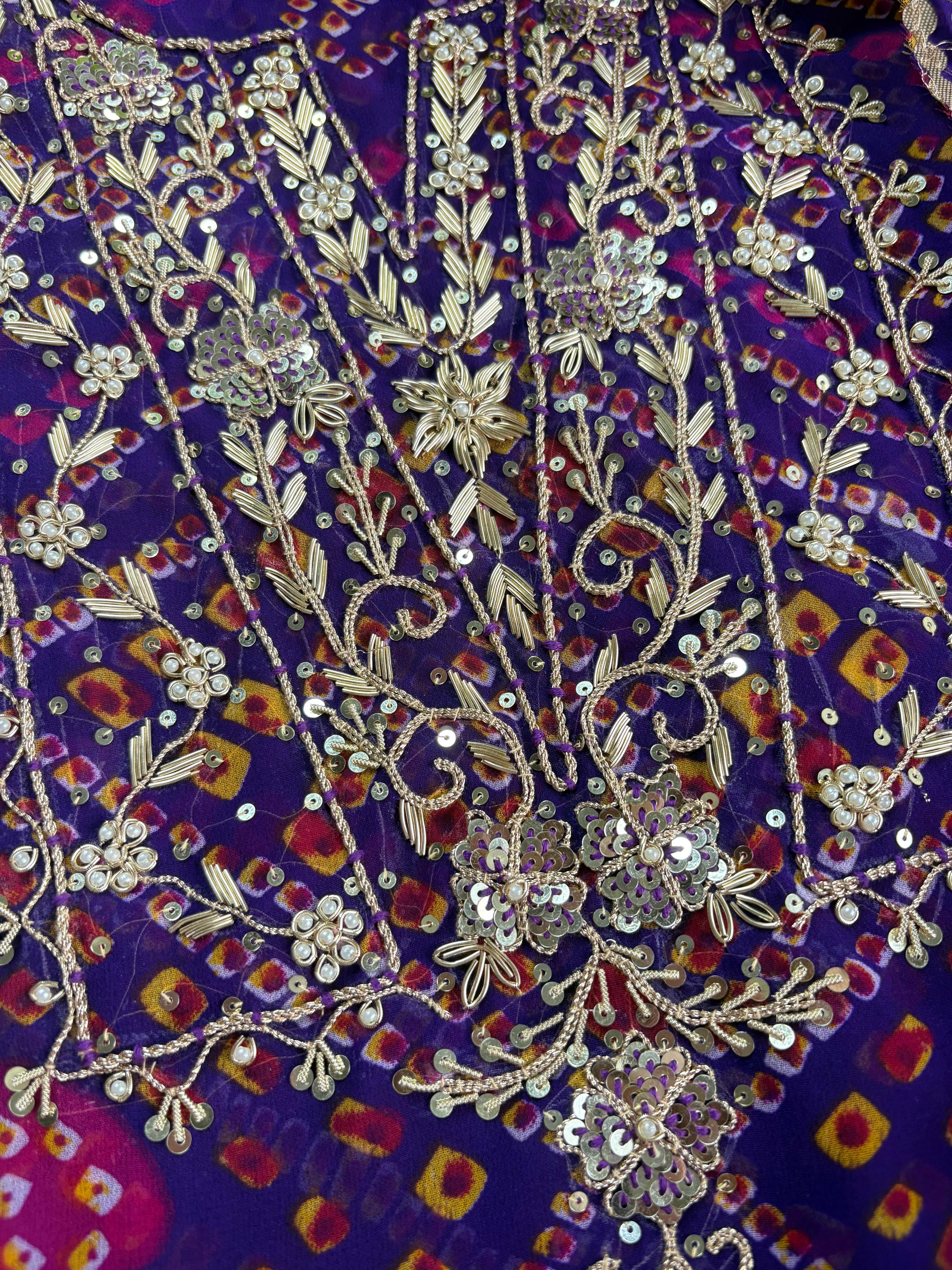 Purple Bandhej Gota Patti Suit