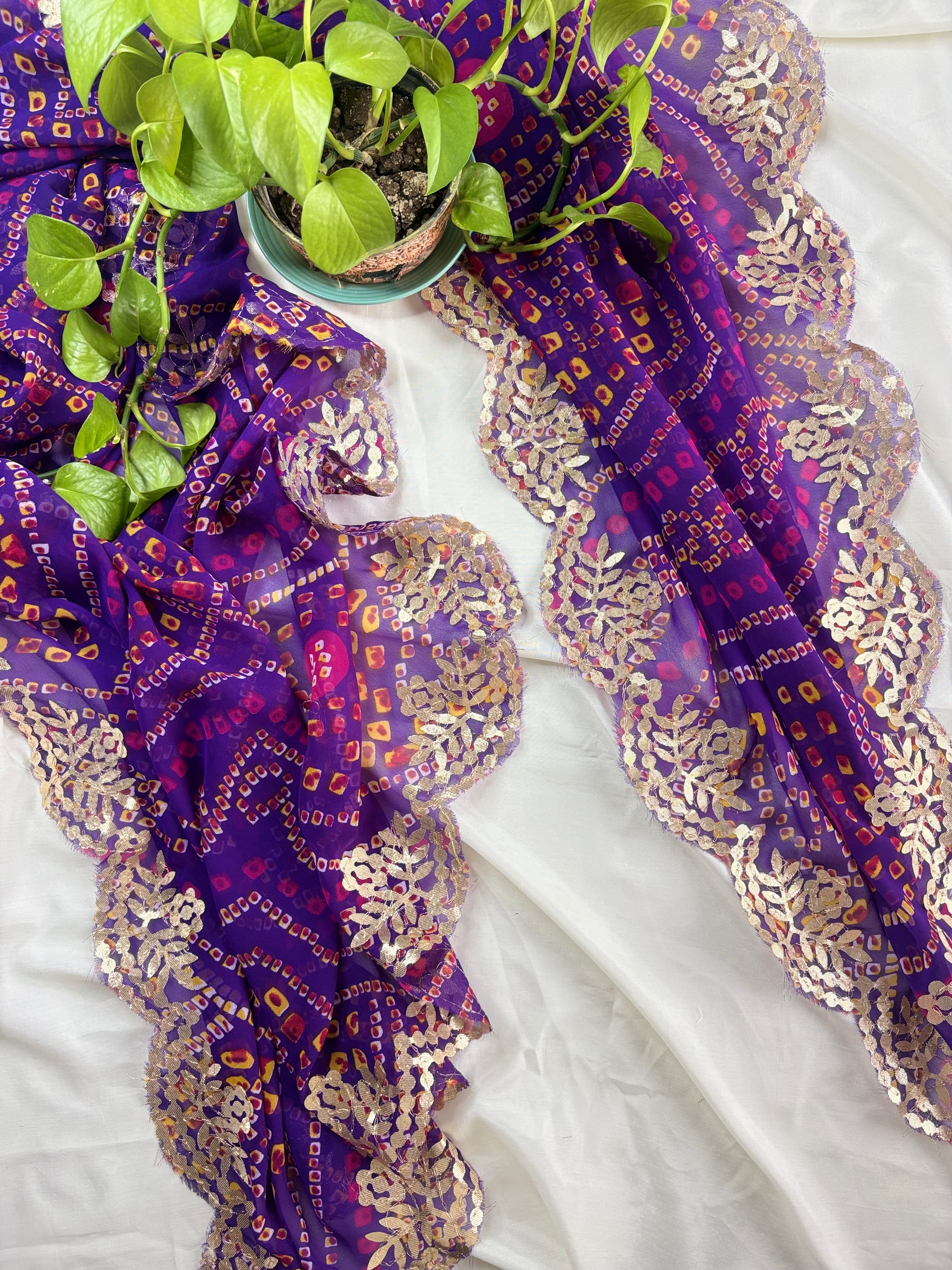 Purple Bandhej Gota Patti Suit