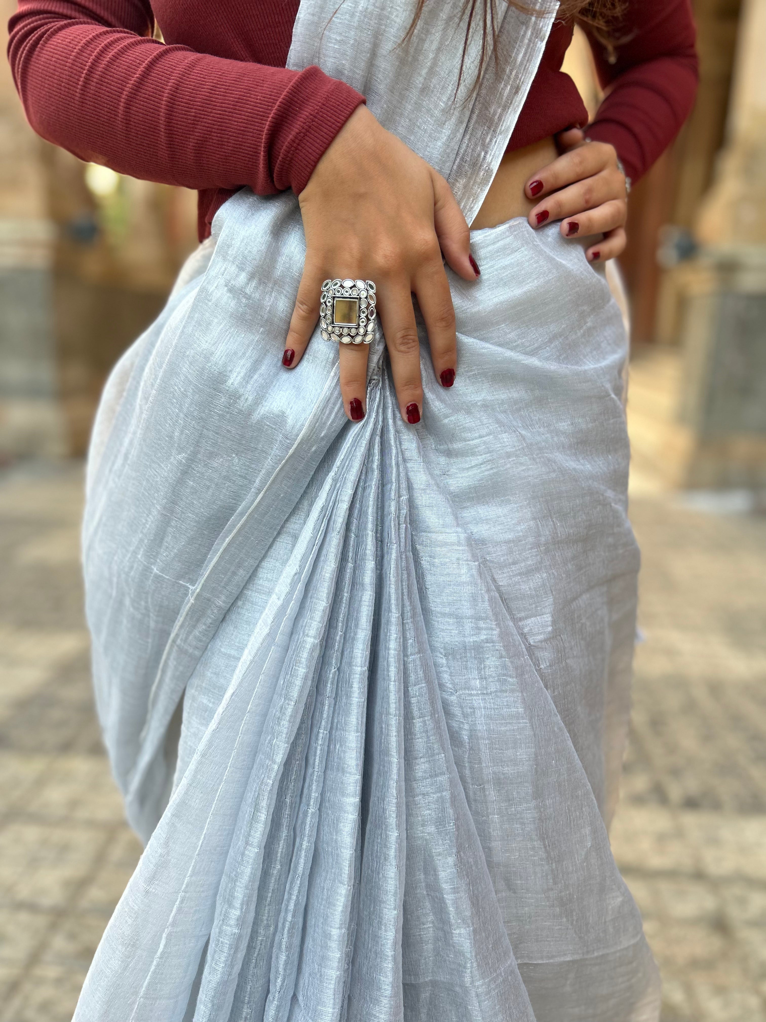 Silver Tissue Silk Saree With Blouse