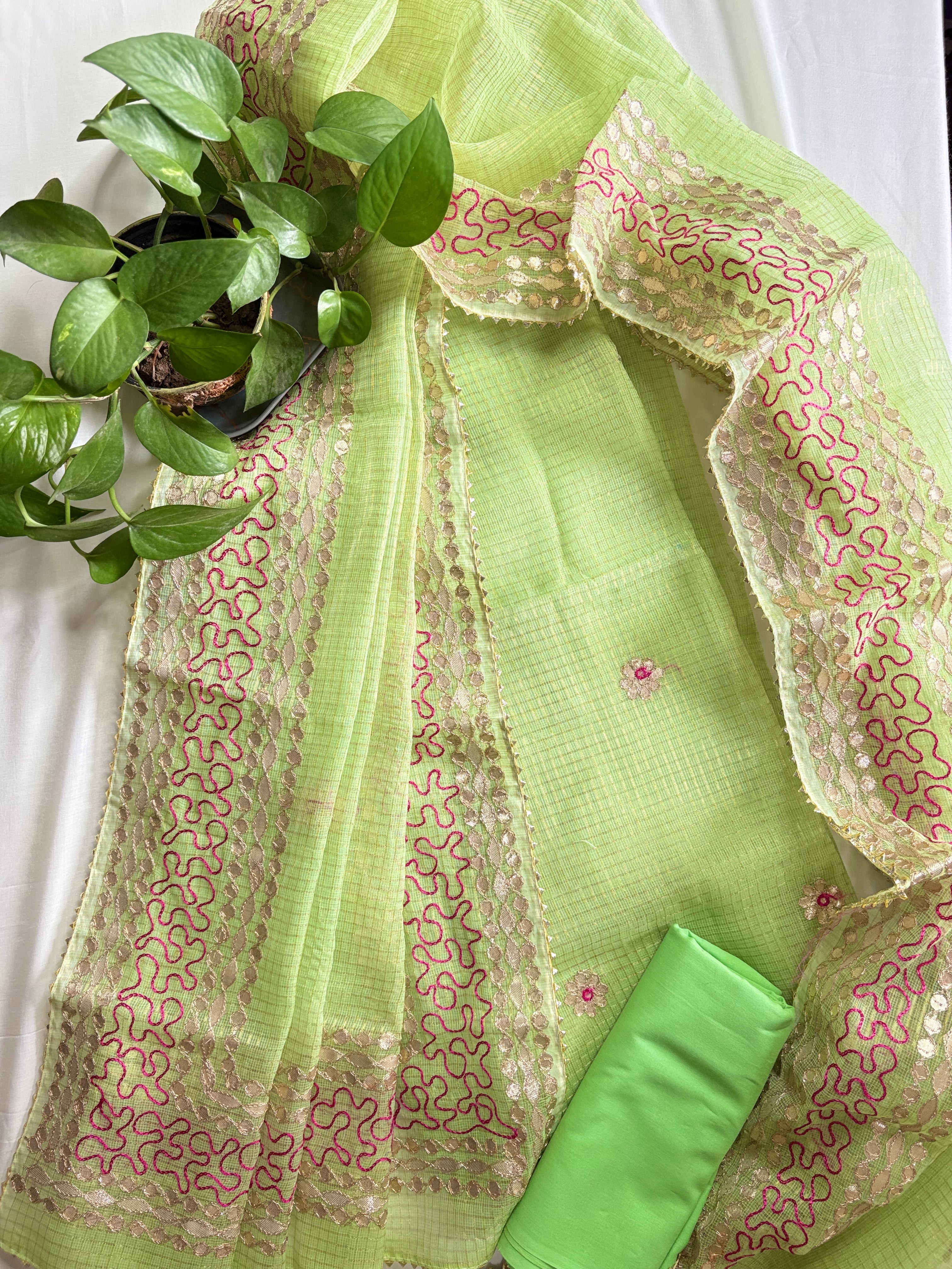 Padmini- Kota Salwar Suit In Gota Work In Pastle Green