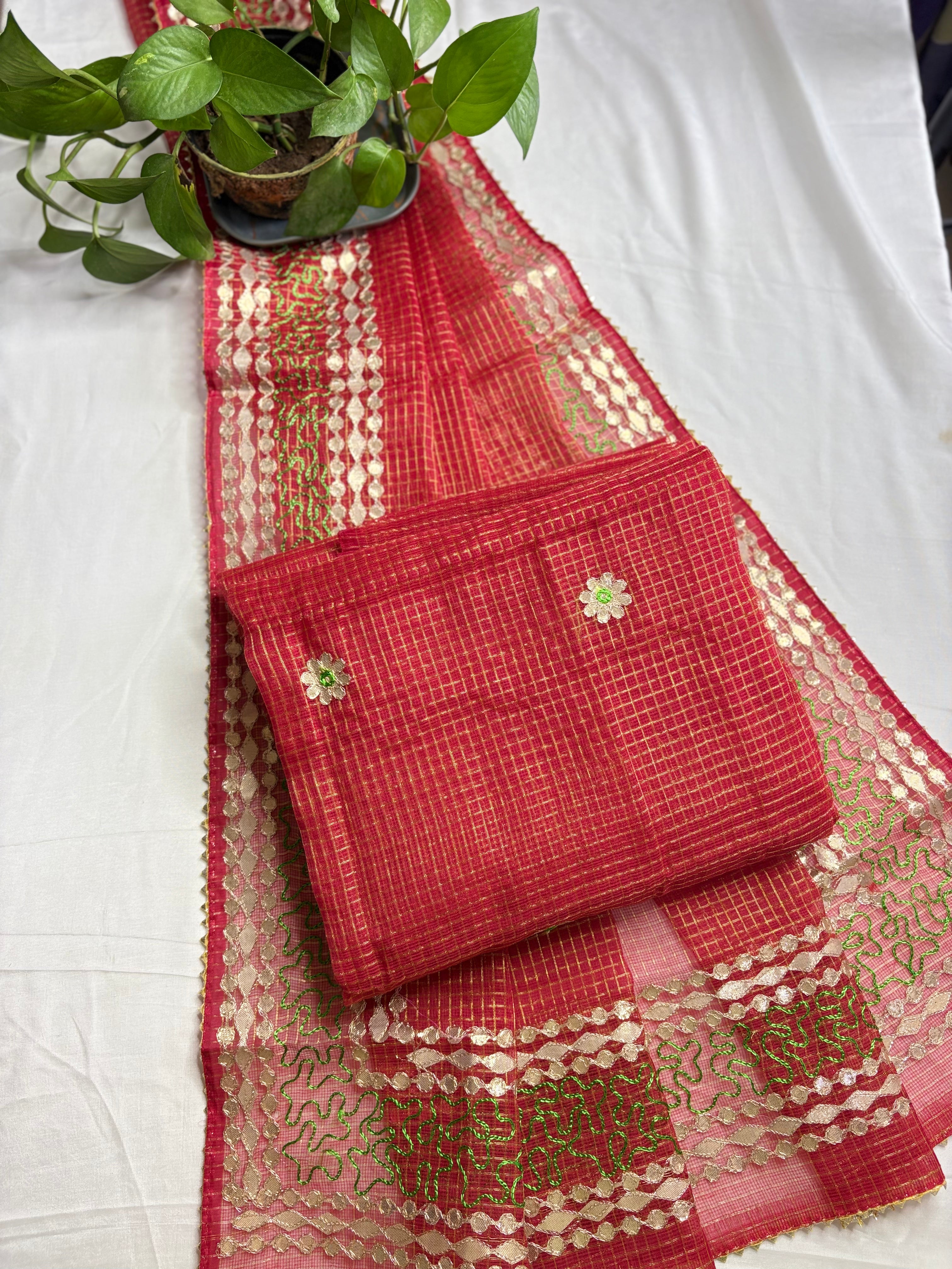 Alka- Kota Salwar Suit In Gota Work In Red