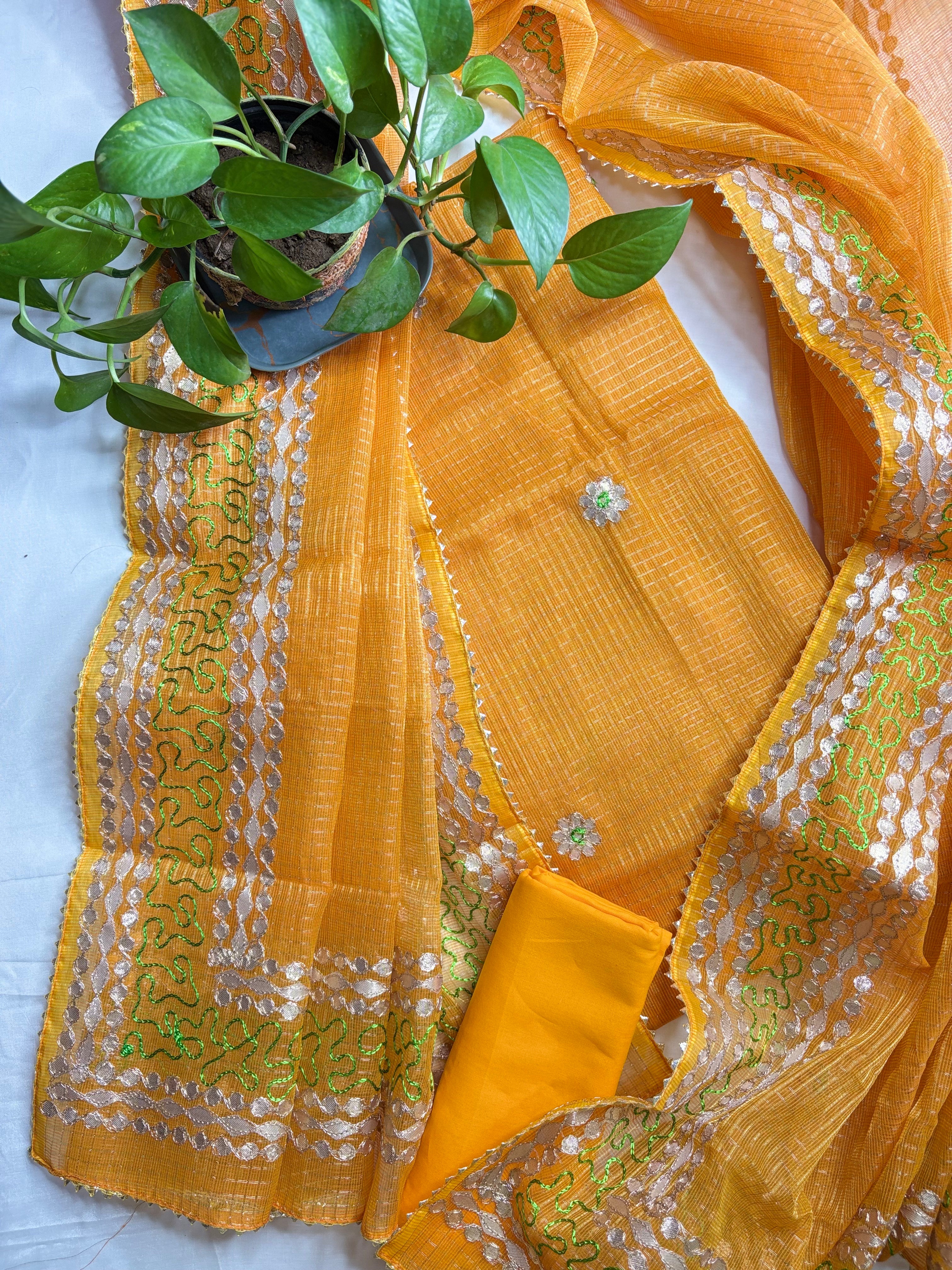 Sunheri- Kota Salwar Suit In Gota Work In Haldi Yellow