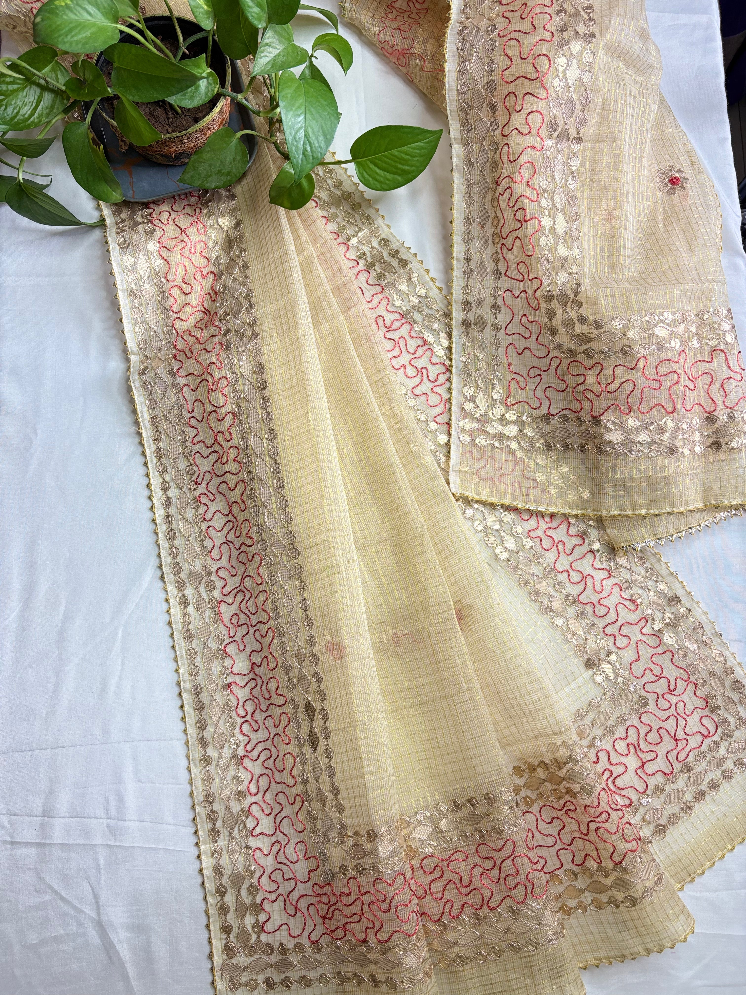 Amba- Kota Salwar Suit In Gota Work In Golden Cream