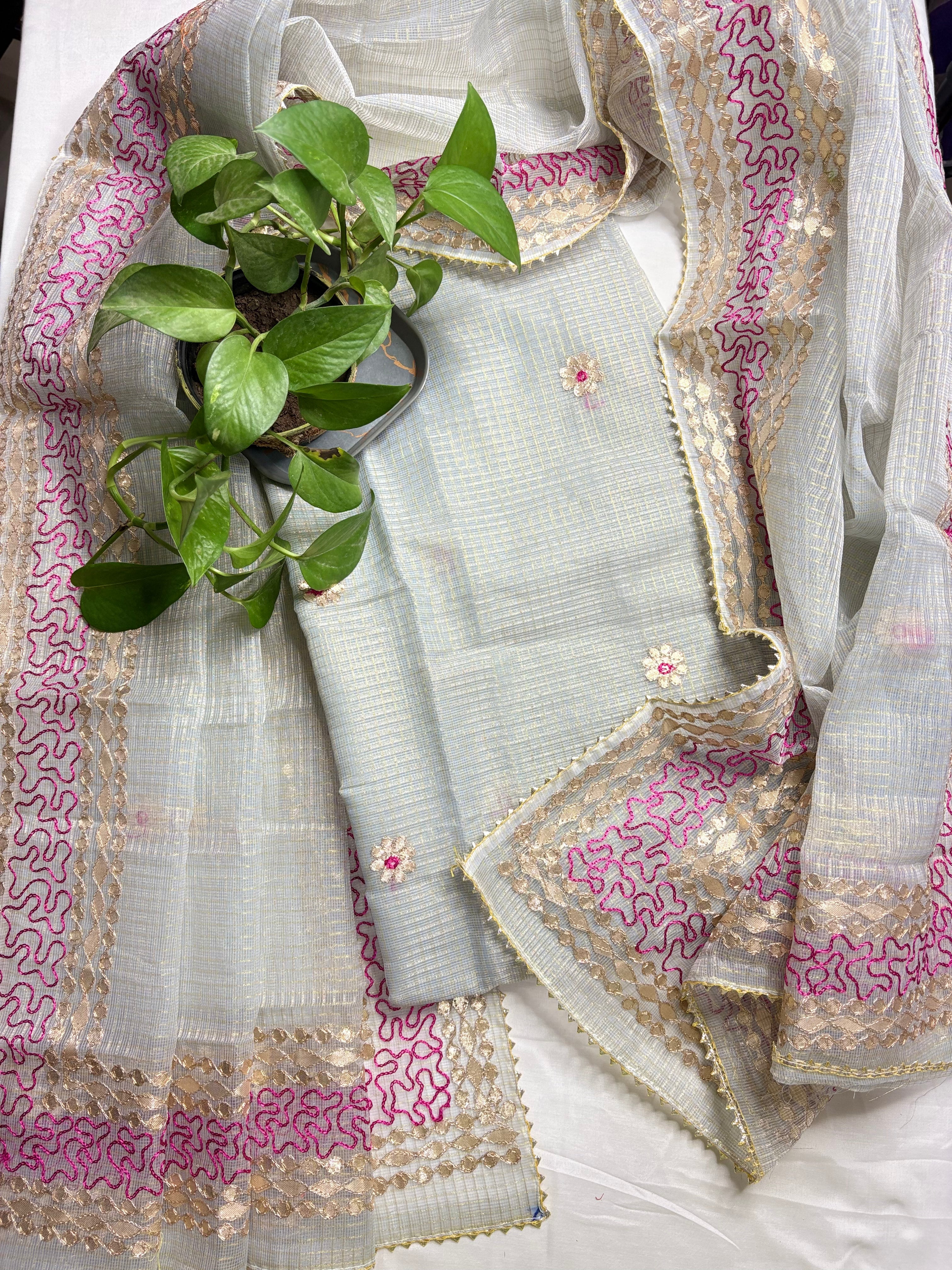 Chanchal- Kota Salwar Suit In Gota Work In Soft Grey