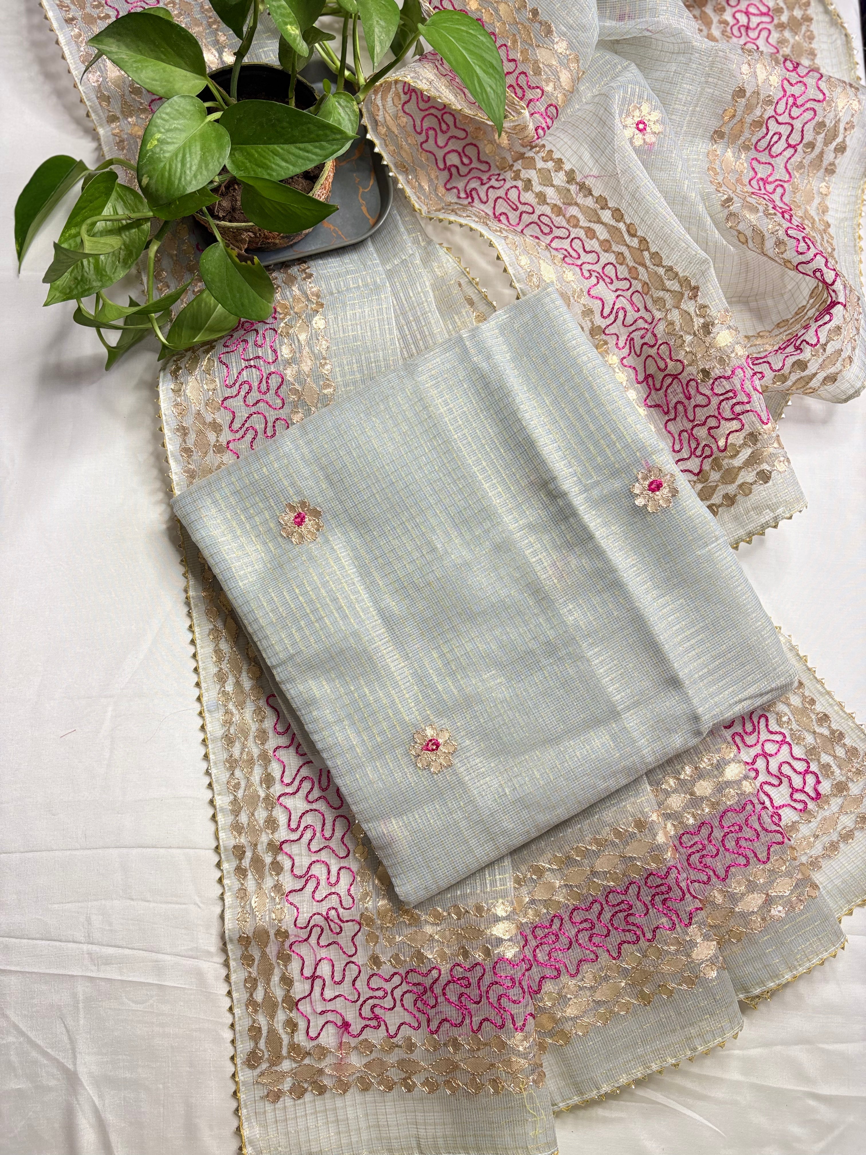 Chanchal- Kota Salwar Suit In Gota Work In Soft Grey