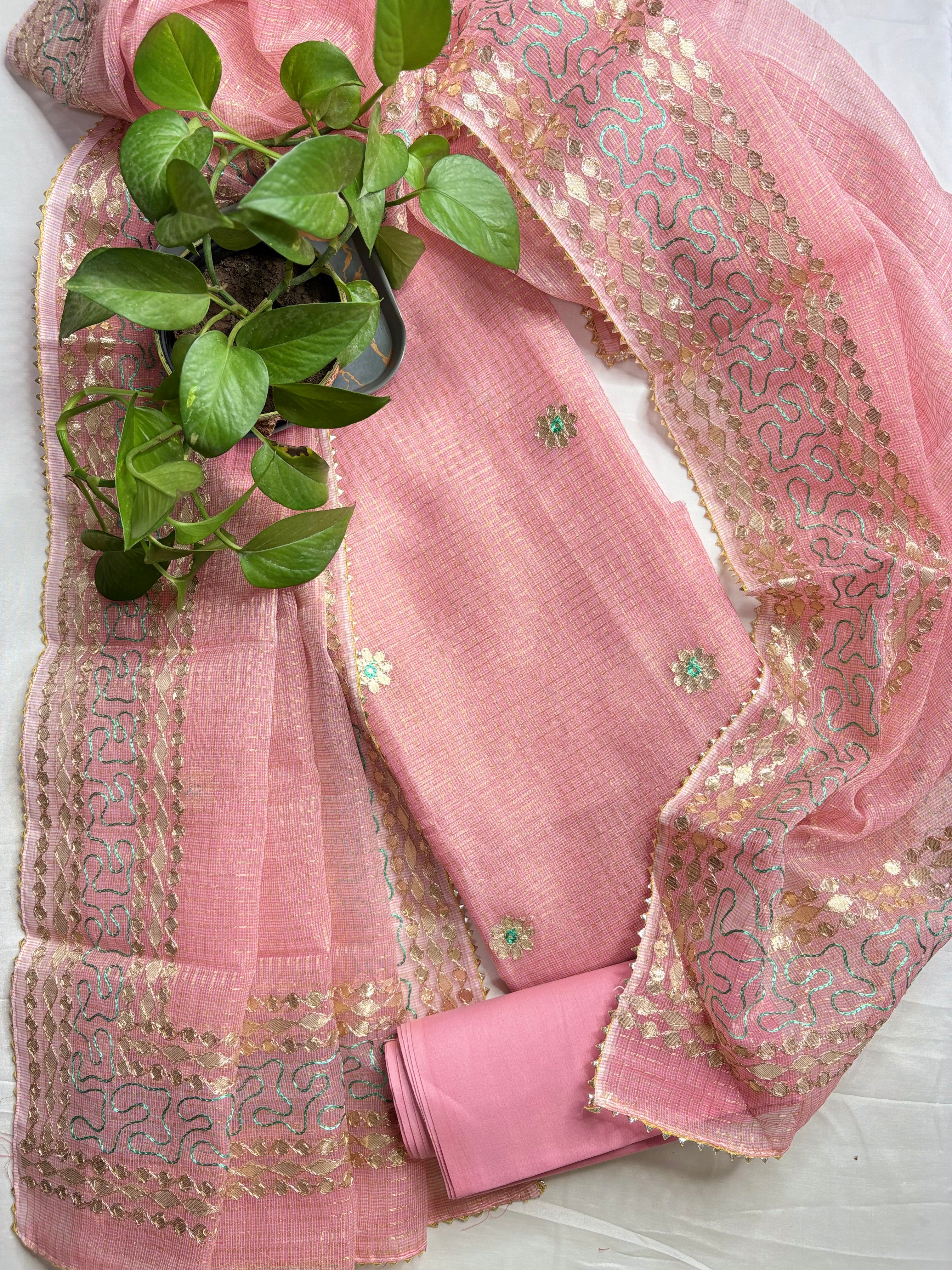 Amoli- Kota Salwar Suit In Gota Work In Pink