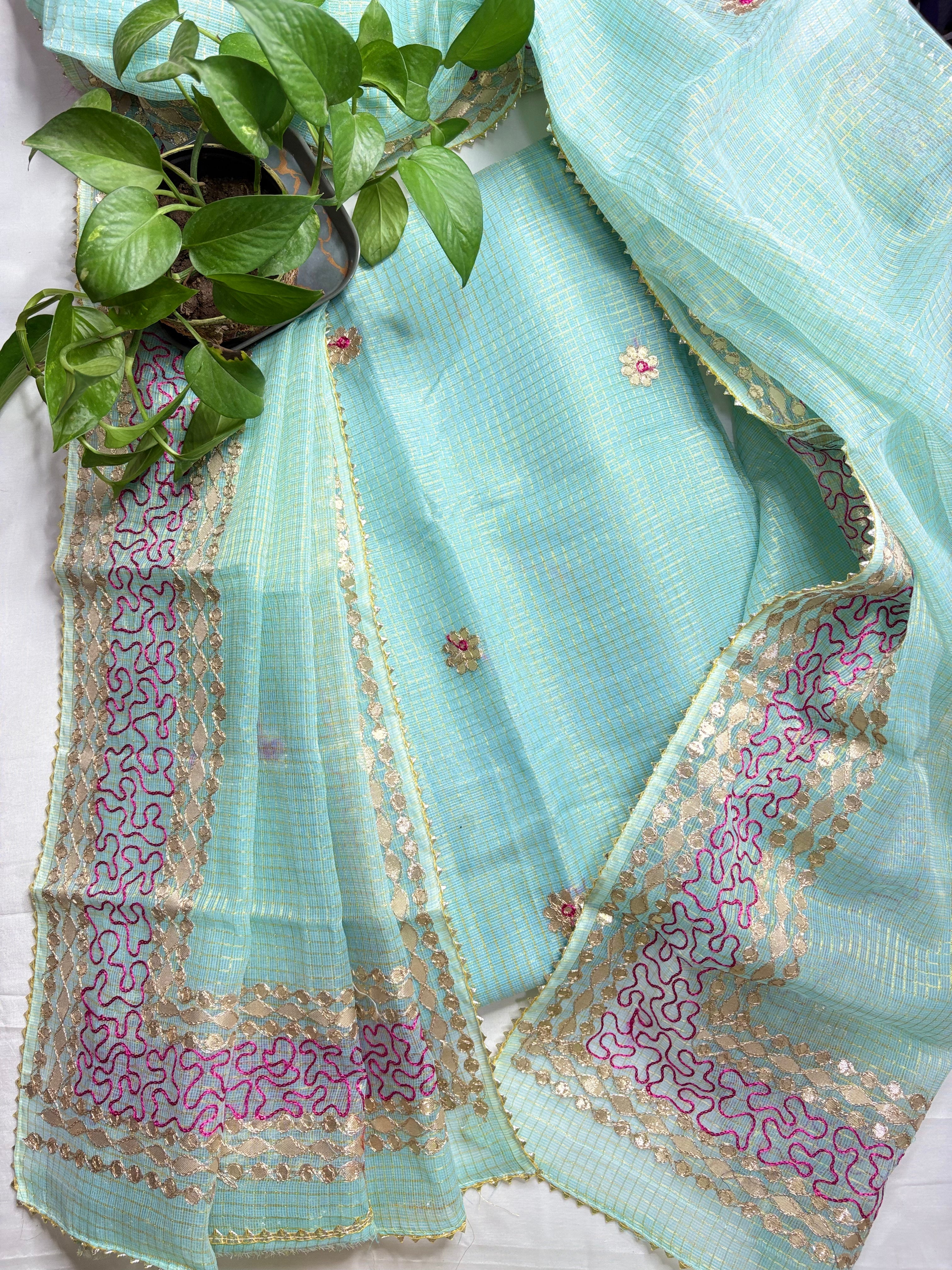 Ambar- Kota Salwar Suit In Gota Work In Sea Green
