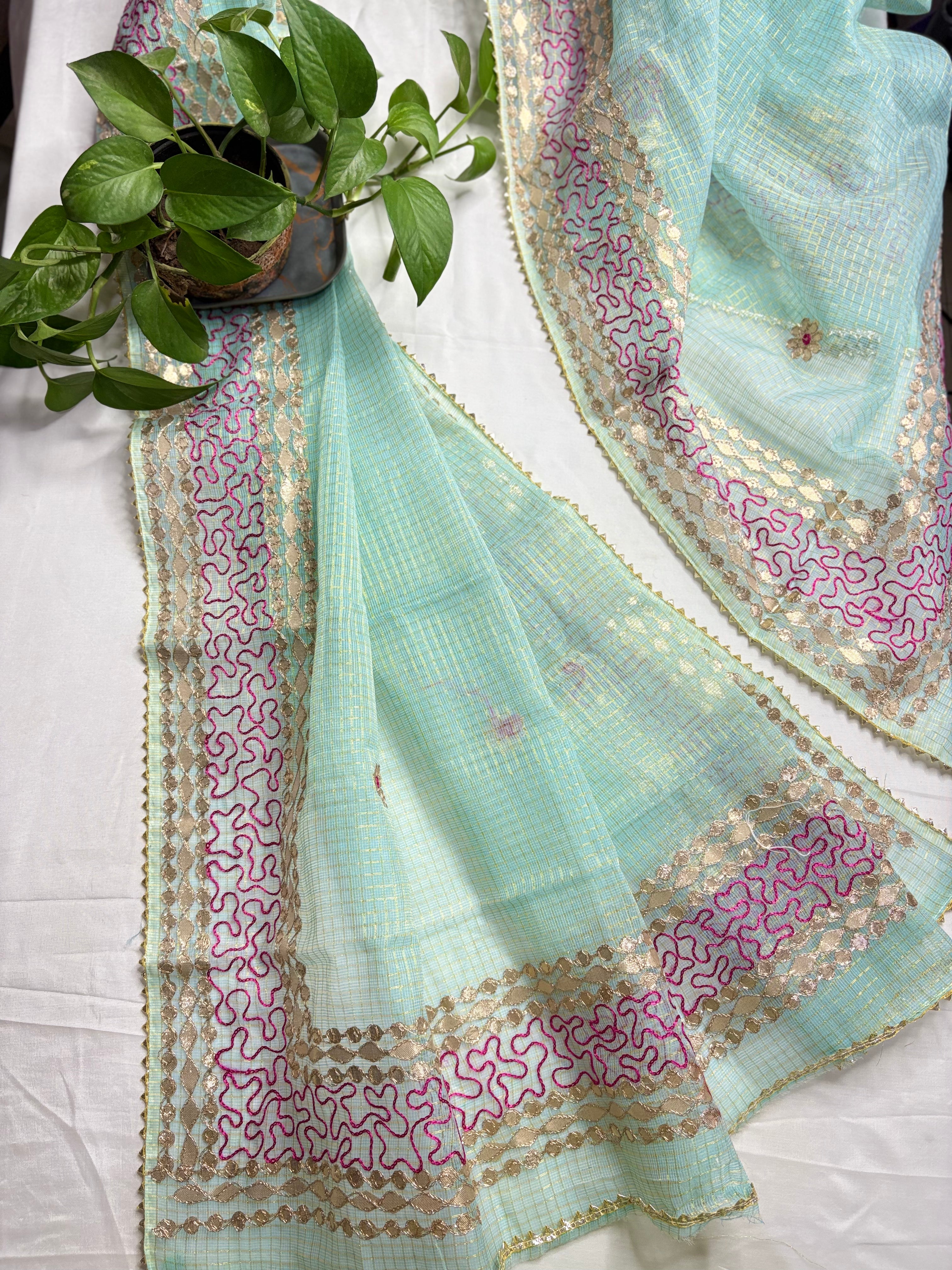 Ambar- Kota Salwar Suit In Gota Work In Sea Green