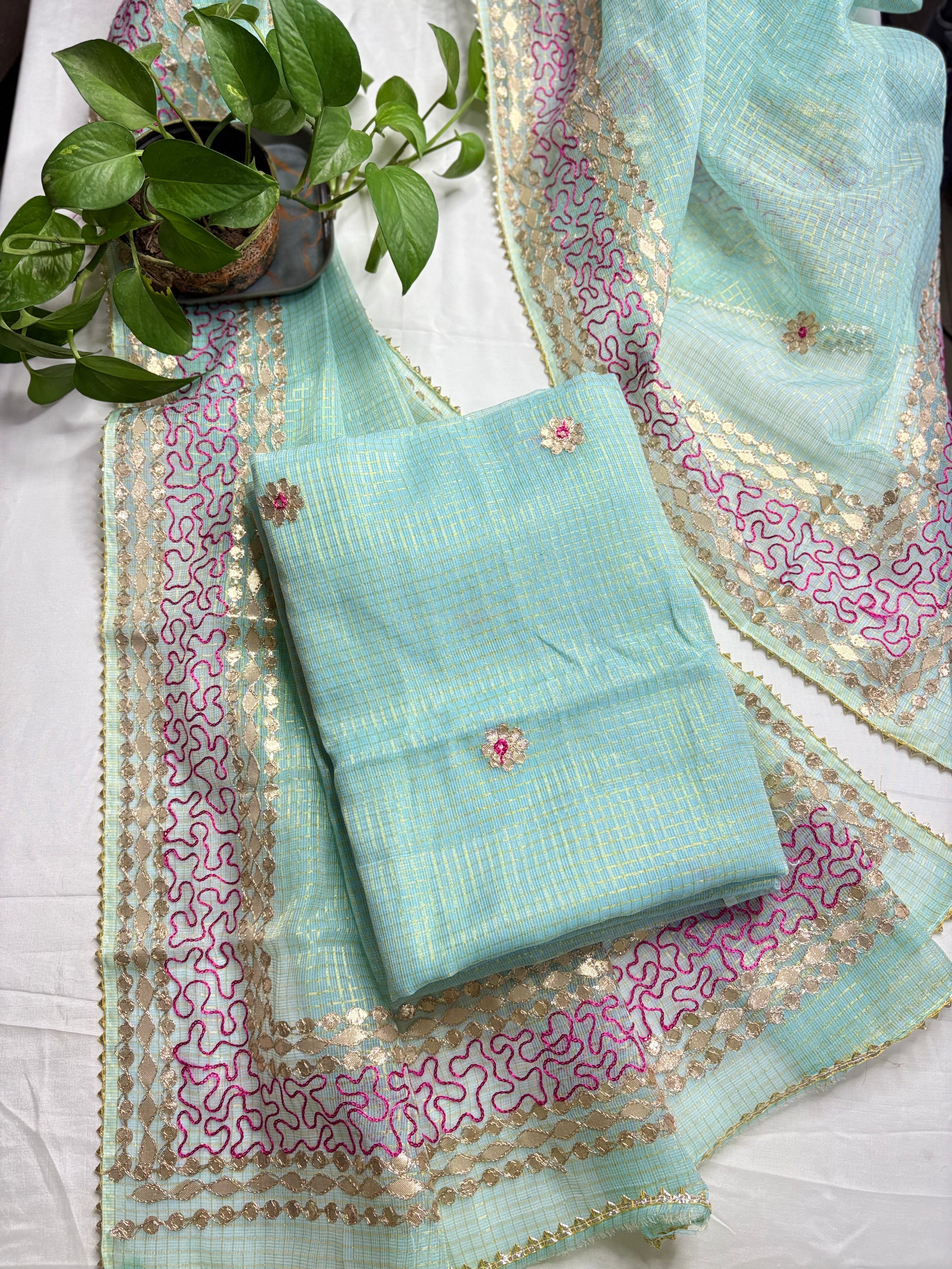 Ambar- Kota Salwar Suit In Gota Work In Sea Green