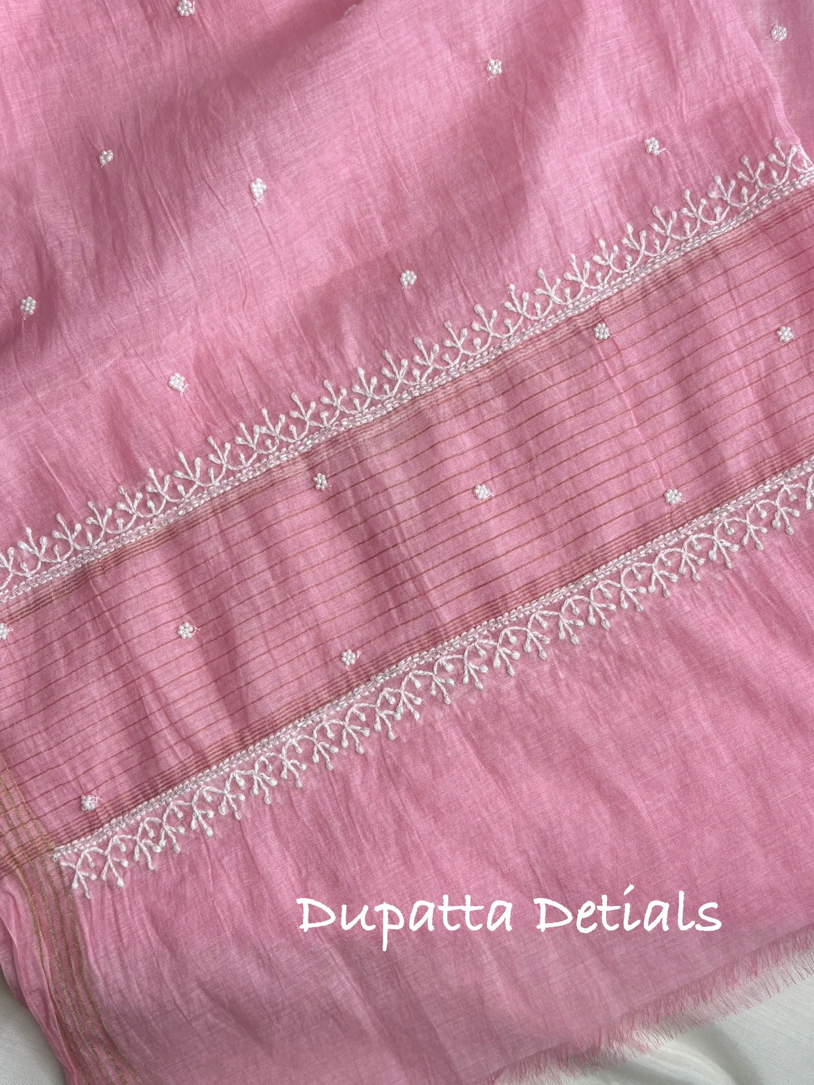 Gulab- Pink Malmal Chanderi Chikankari Suit With Pearl Detailing