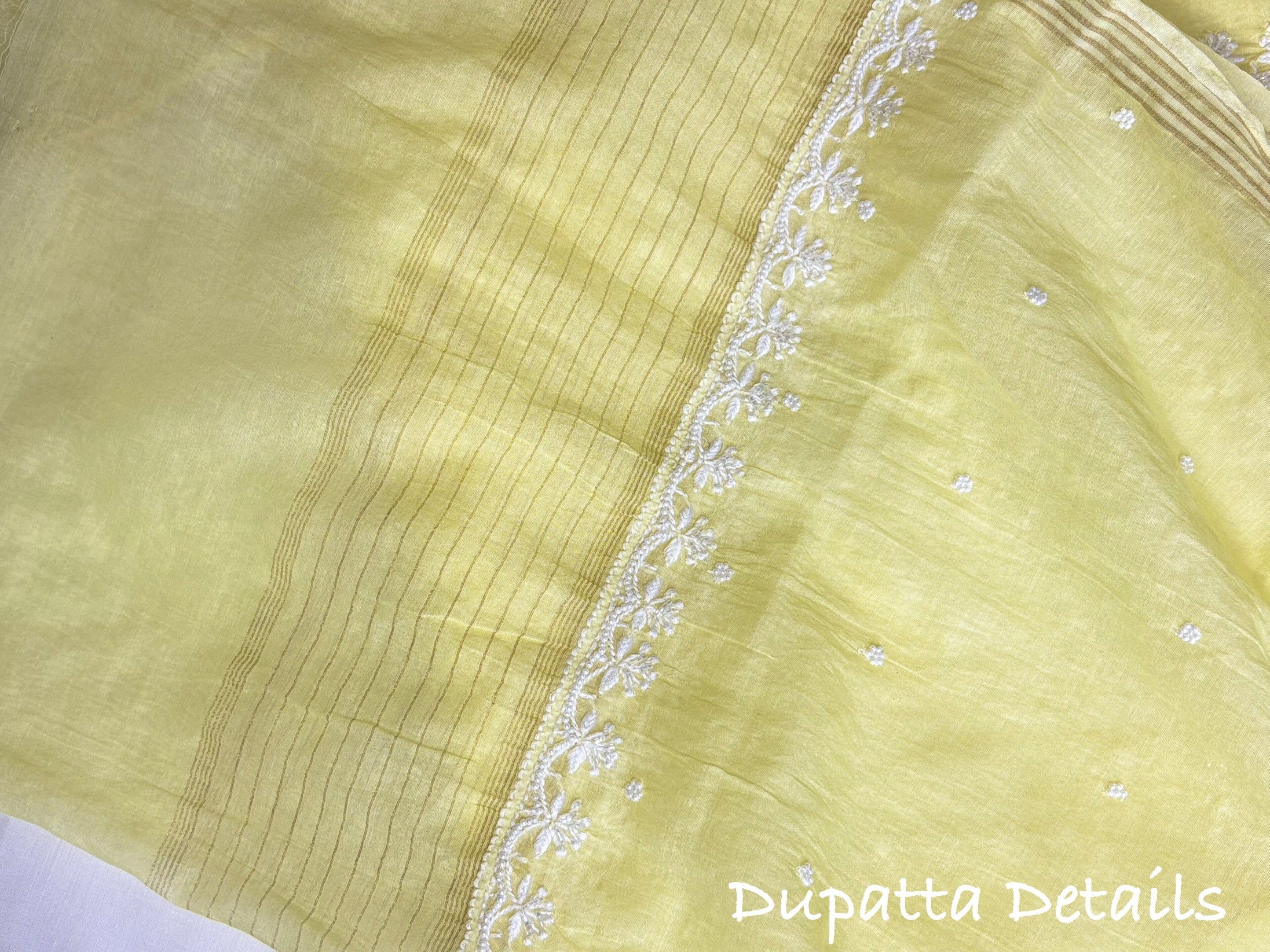 Sunhari- Yellow Malmal Chanderi Chikankari Suit With Pearl Detailing