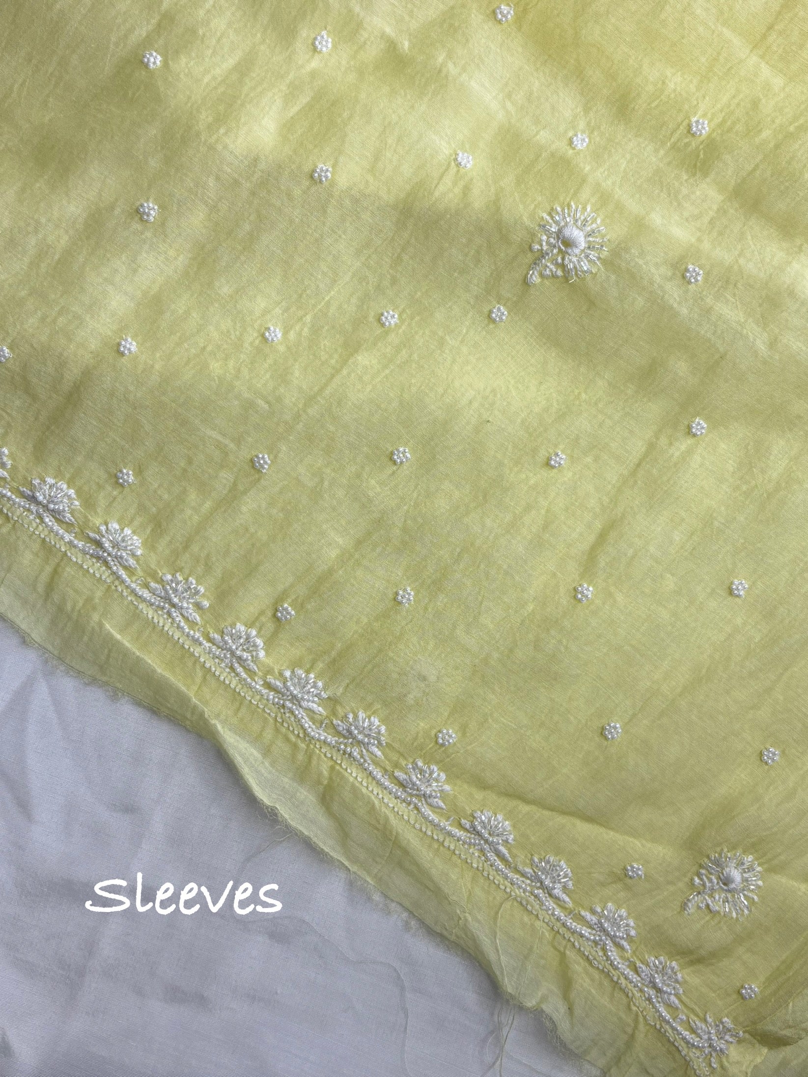 Sunhari- Yellow Malmal Chanderi Chikankari Suit With Pearl Detailing