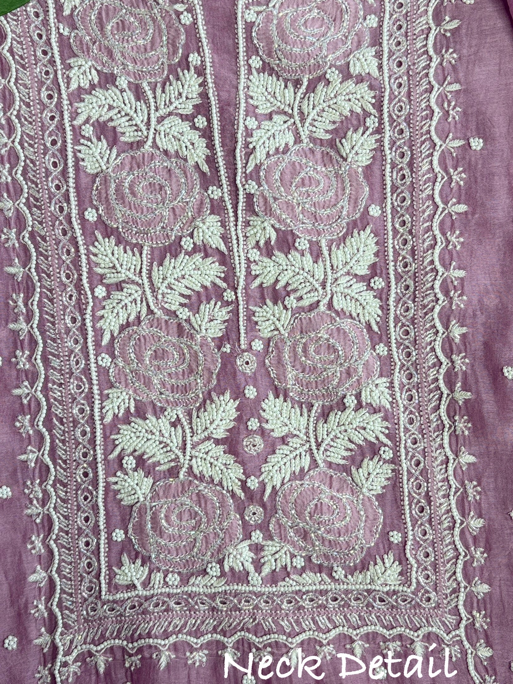 Husna- Mauv Color Malmal Chanderi Chikankari Suit With Pearl Detailing