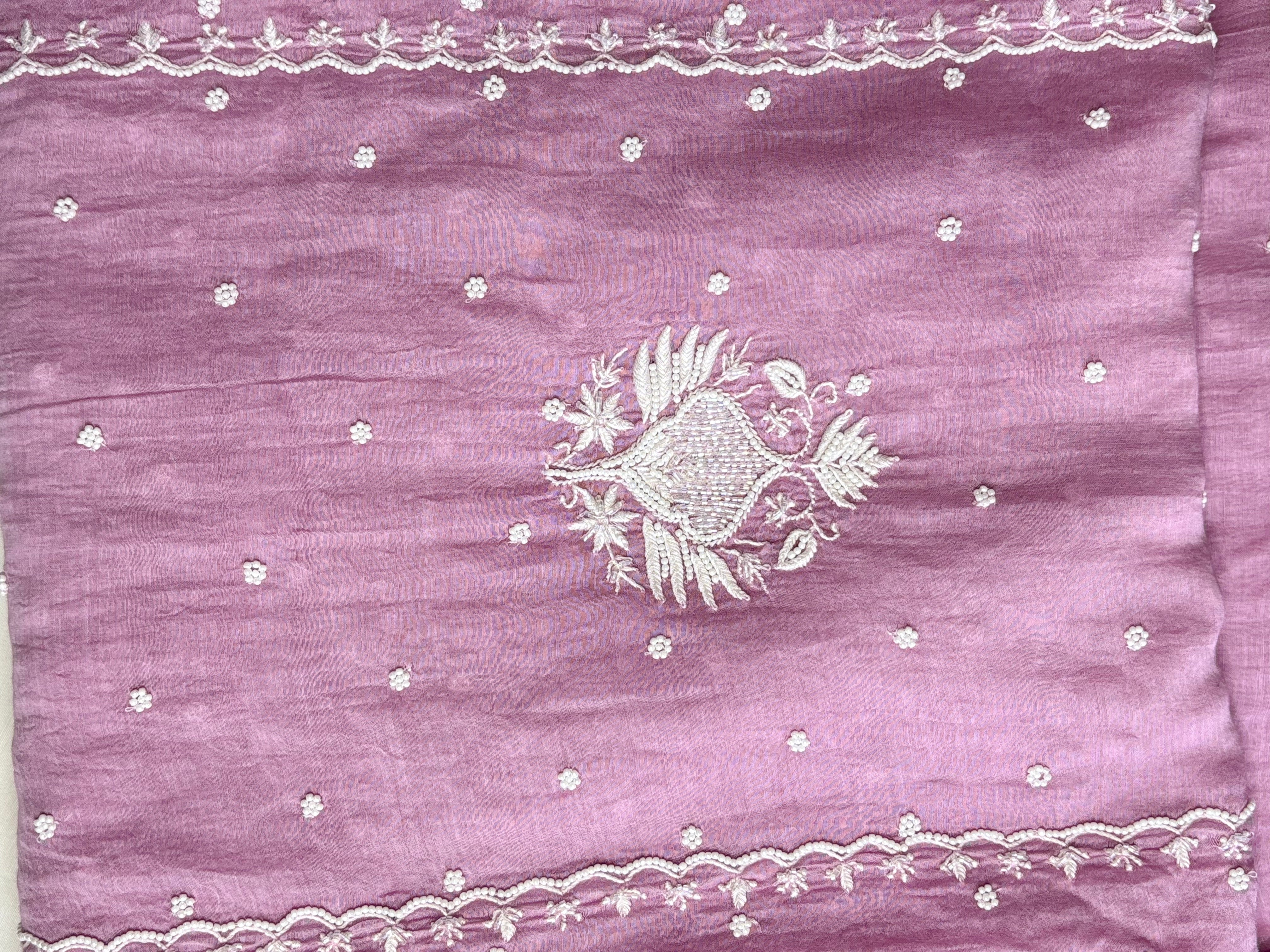 Husna- Mauv Color Malmal Chanderi Chikankari Suit With Pearl Detailing