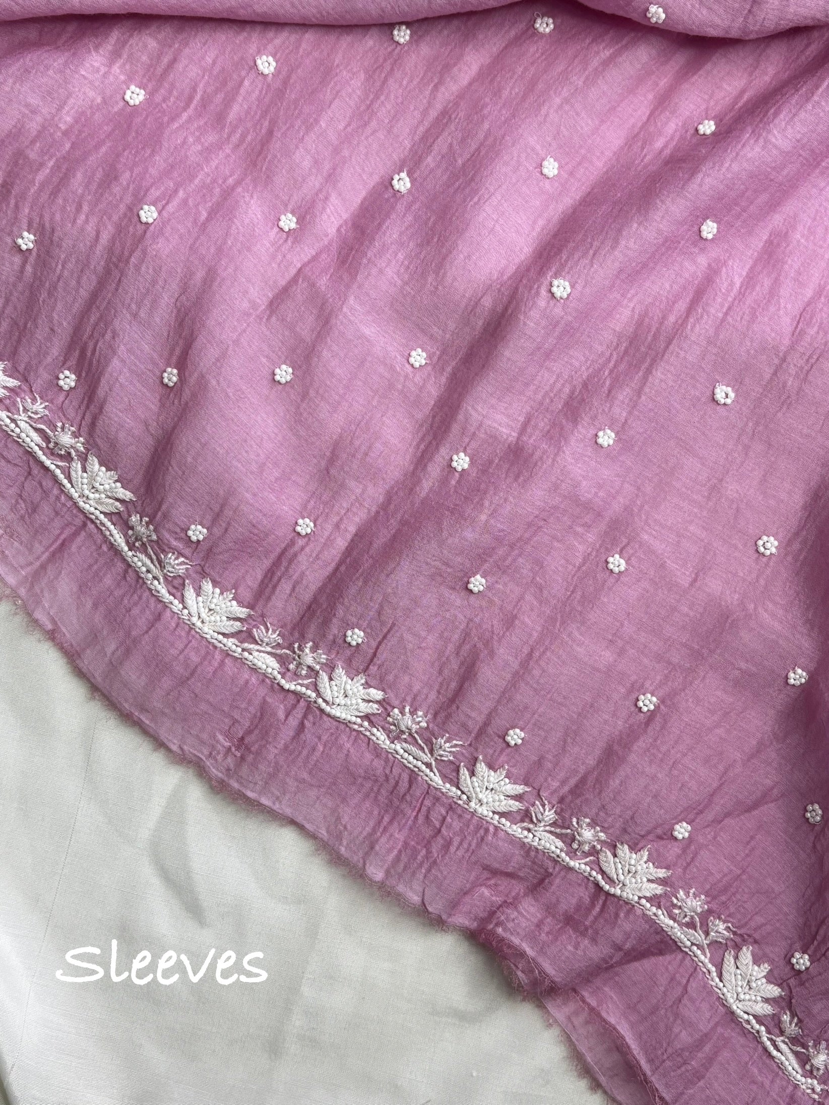 Husna- Mauv Color Malmal Chanderi Chikankari Suit With Pearl Detailing