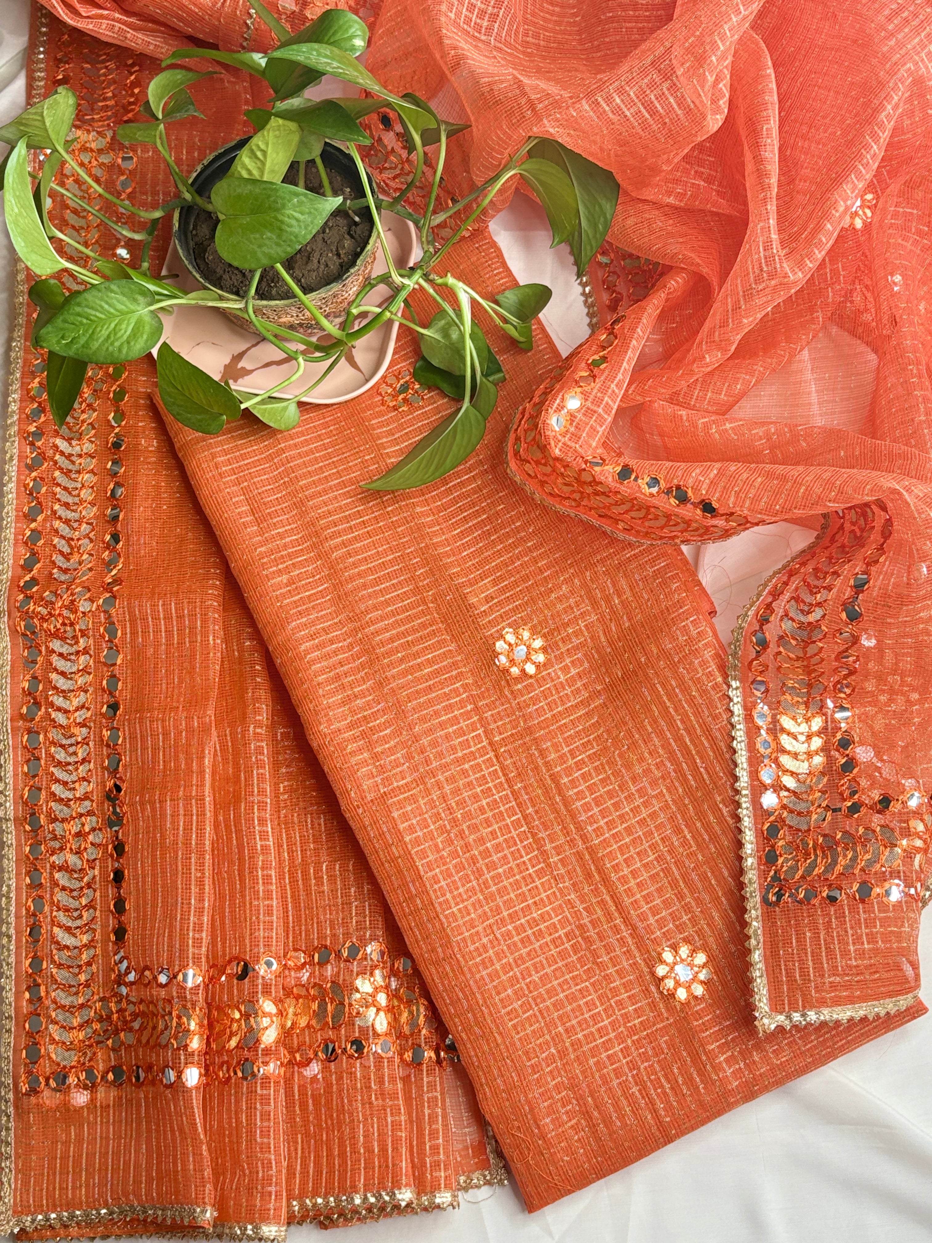 Dulari-Wedding Wear Kota Gota Patti Salwar Suit In Gota Work Rust Orange Color