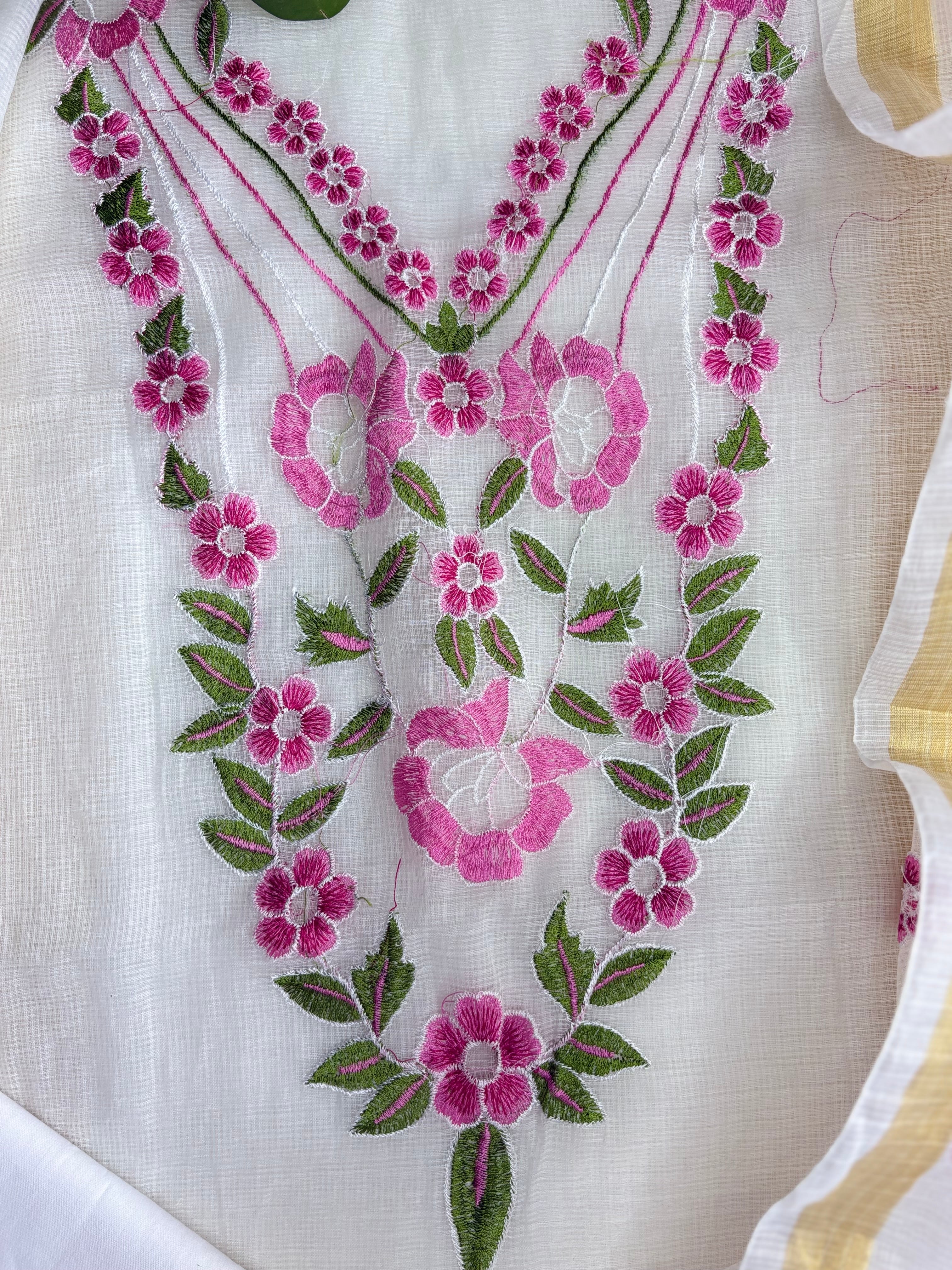 Kota Doria Embroidered Suit Set In white