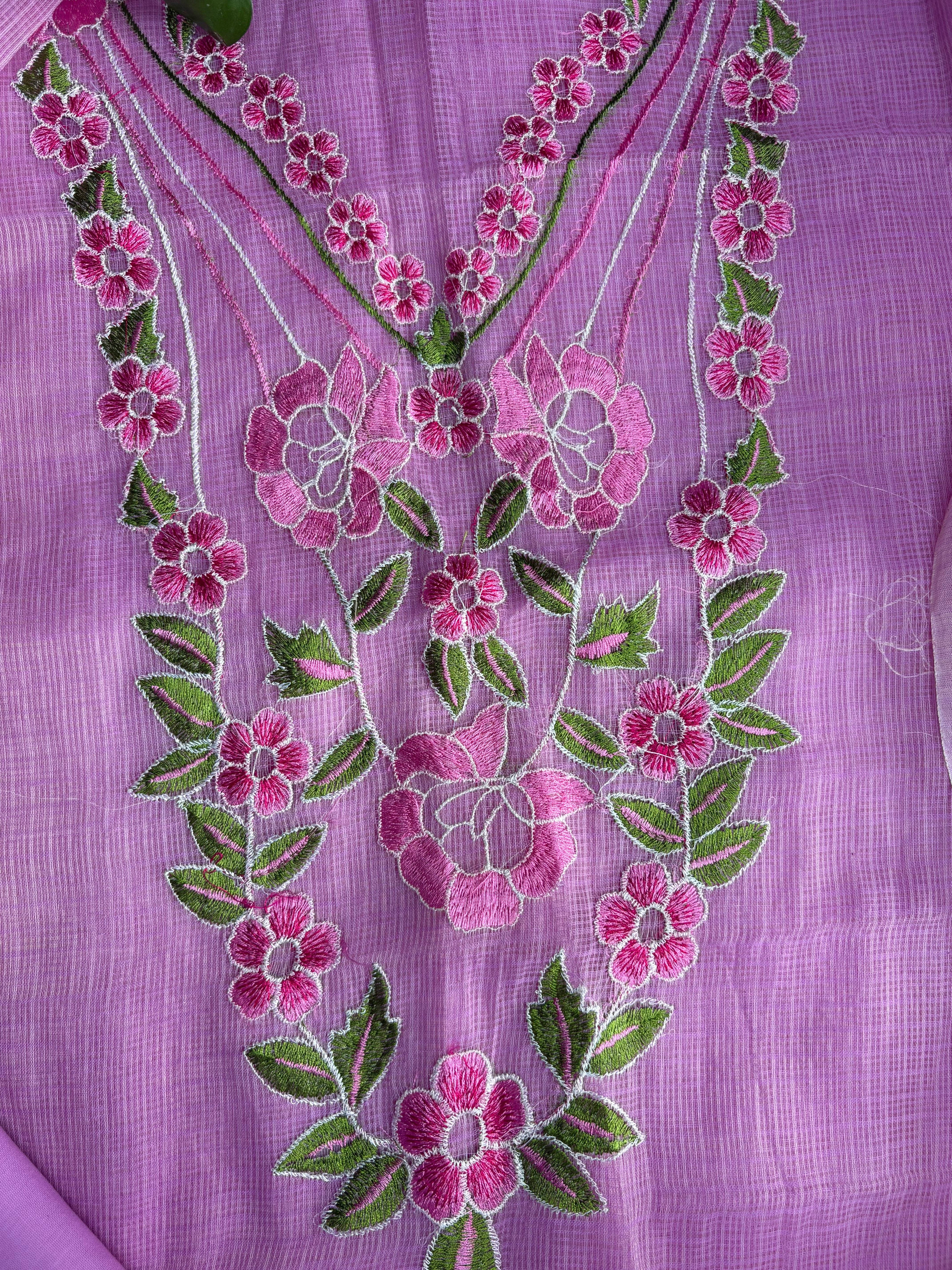 Kota Doria Embroidered Suit Set In Pink